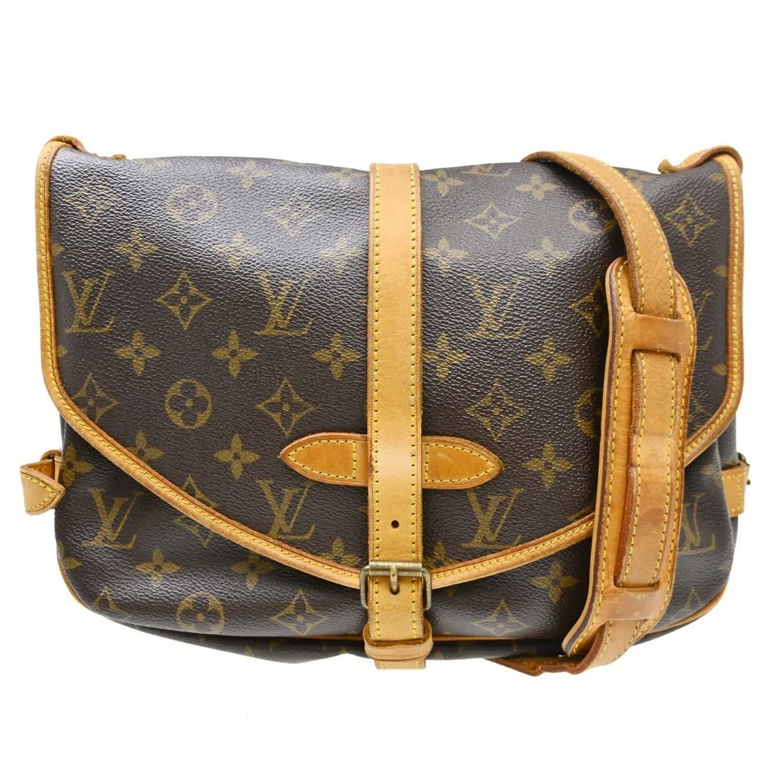 Louis Vuitton Saumur Unisex Brown Monogram Canvas Bag: Louis Vuitton Saumur Unisex Brown Monogram Canvas Bag This Louis Vuitton Saumur Handbag features the iconic Monogram Canvas and is designed for unisex use. The bag is brown and crafted from durable ca
