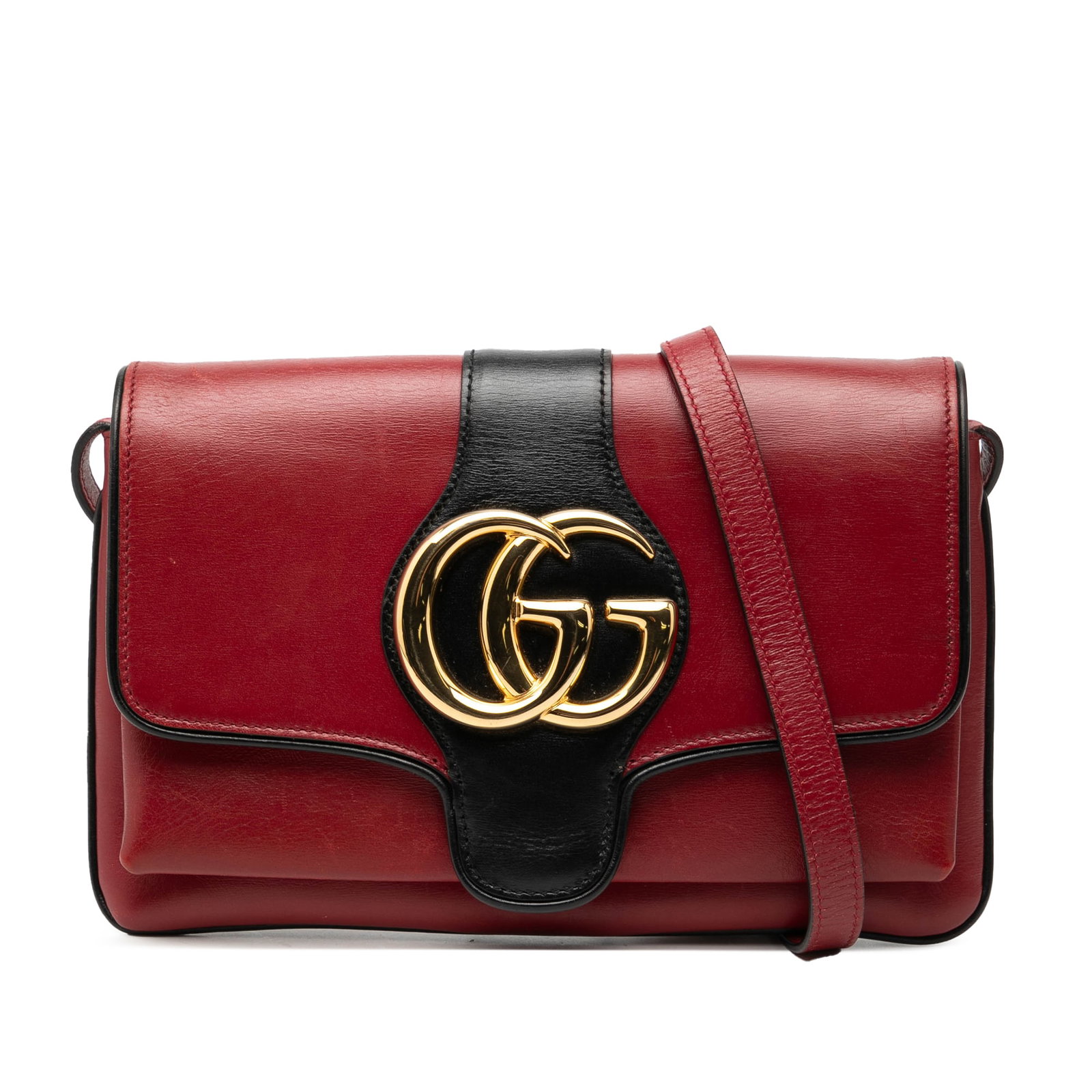 Gucci Arli Small Red Bicolor Leather Crossbody Bag from Italy: Gucci Arli Small Red Bicolor Leather Crossbody Bag from Italy This Gucci Small Bicolor Leather Arli Crossbody bag is crafted from leather and features an adjustable flat leather strap, a front flap wi