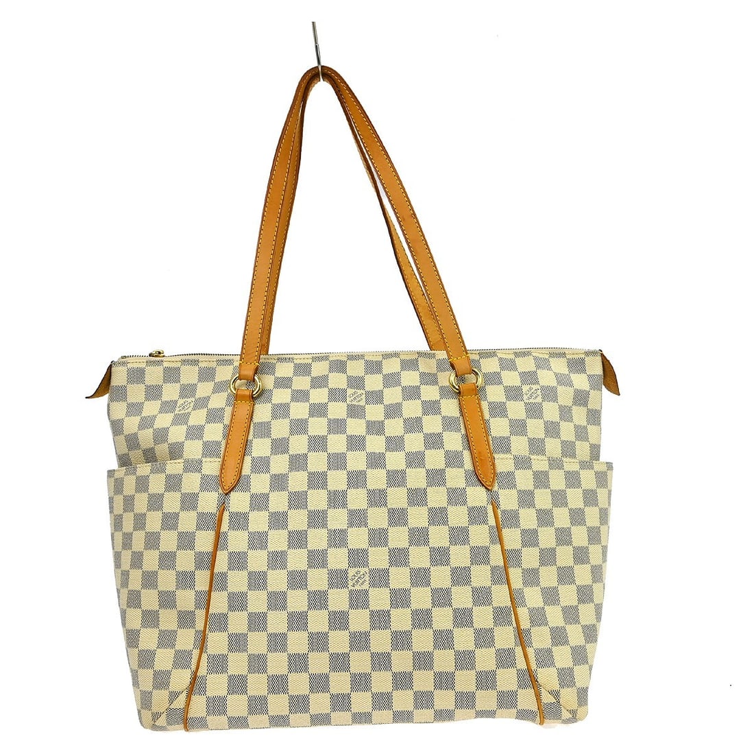 Louis Vuitton Totally MM Damier Azur Tote Bag N41279: Louis Vuitton Totally MM Damier Azur Tote Bag N41279 Vintage Louis Vuitton Totally MM shoulder tote bag in Damier Azur canvas with leather trim and double handles. This zip-top tote features a white e