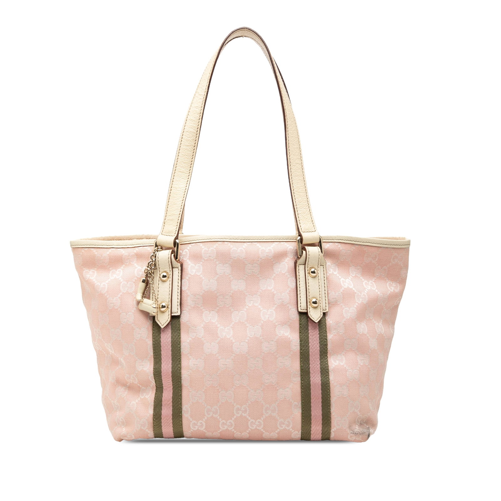 Gucci Jolicoeur Pink GG Canvas Tote Bag: Gucci Jolicoeur Pink GG Canvas Tote Bag Gucci GG Canvas Jolicoeur tote in pink canvas with leather trim and flat leather straps. The bag features an open top and an interior with zip and slip pockets.