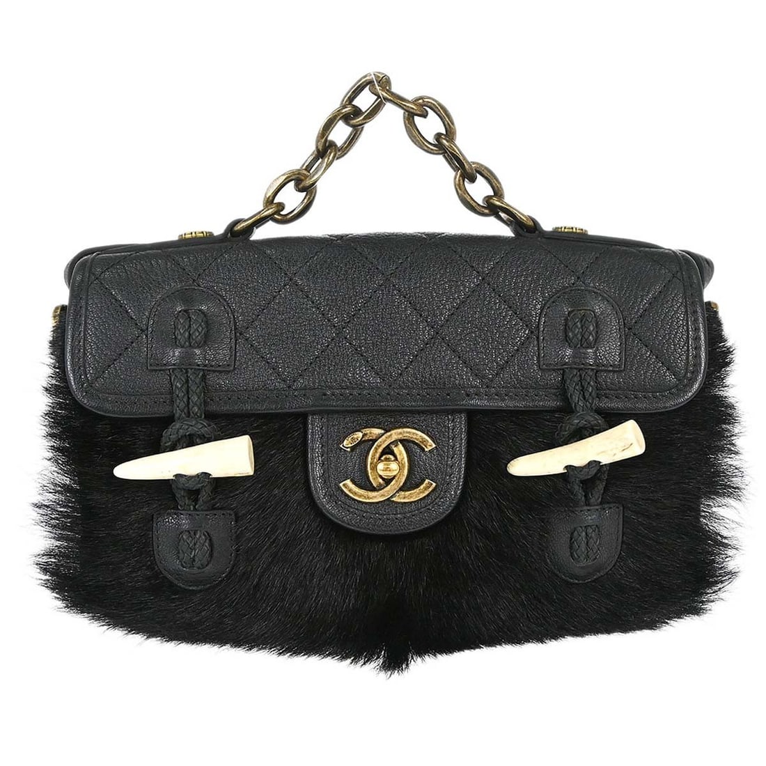 CHANEL Paris-Salzburg Cowboy 2way Black Calfskin Top Handle Bag: CHANEL Paris-Salzburg Cowboy 2way Black Calfskin Top Handle Bag Chanel Paris-Salzburg Cowboy 2way messenger handbag in black pony hair calfskin. This women's medium bag features a top handle design wi