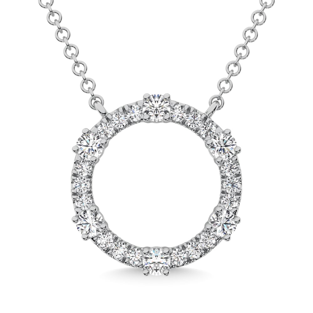 14K White Gold Diamond 1/2 Ct.Tw. Fashion Necklace: 14K White Gold Diamond 1/2 Ct.Tw. Fashion Necklace 14k White Gold Stone Color: G-h Stone Clarity: I1 Unless otherwise specified, pendants that include a chain are paired with our standard 18-inch leng