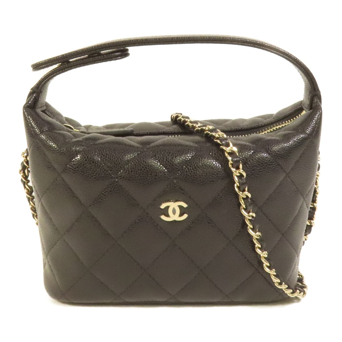 CHANEL Calfskin Black CC Hobo 2Way Shoulder Bag GHW: CHANEL Calfskin Black CC Hobo 2Way Shoulder Bag GHW This CHANEL 2-way hobo bag is crafted from premium black calfskin leather, offering both shoulder and hand-carry options. The bag features a sleek, 