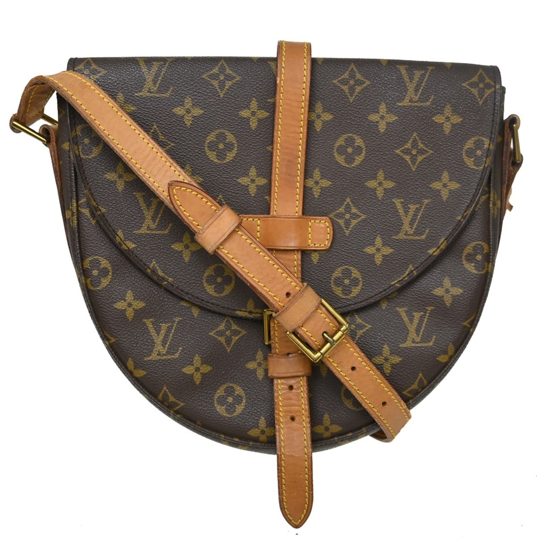 Louis Vuitton Chantilly GM Monogram Crossbody Bag M51232: Louis Vuitton Chantilly GM Monogram Crossbody Bag M51232 Vintage Louis Vuitton Chantilly GM crossbody shoulder bag in brown Monogram canvas with leather trim and a flap closure. The bag shows reasonab