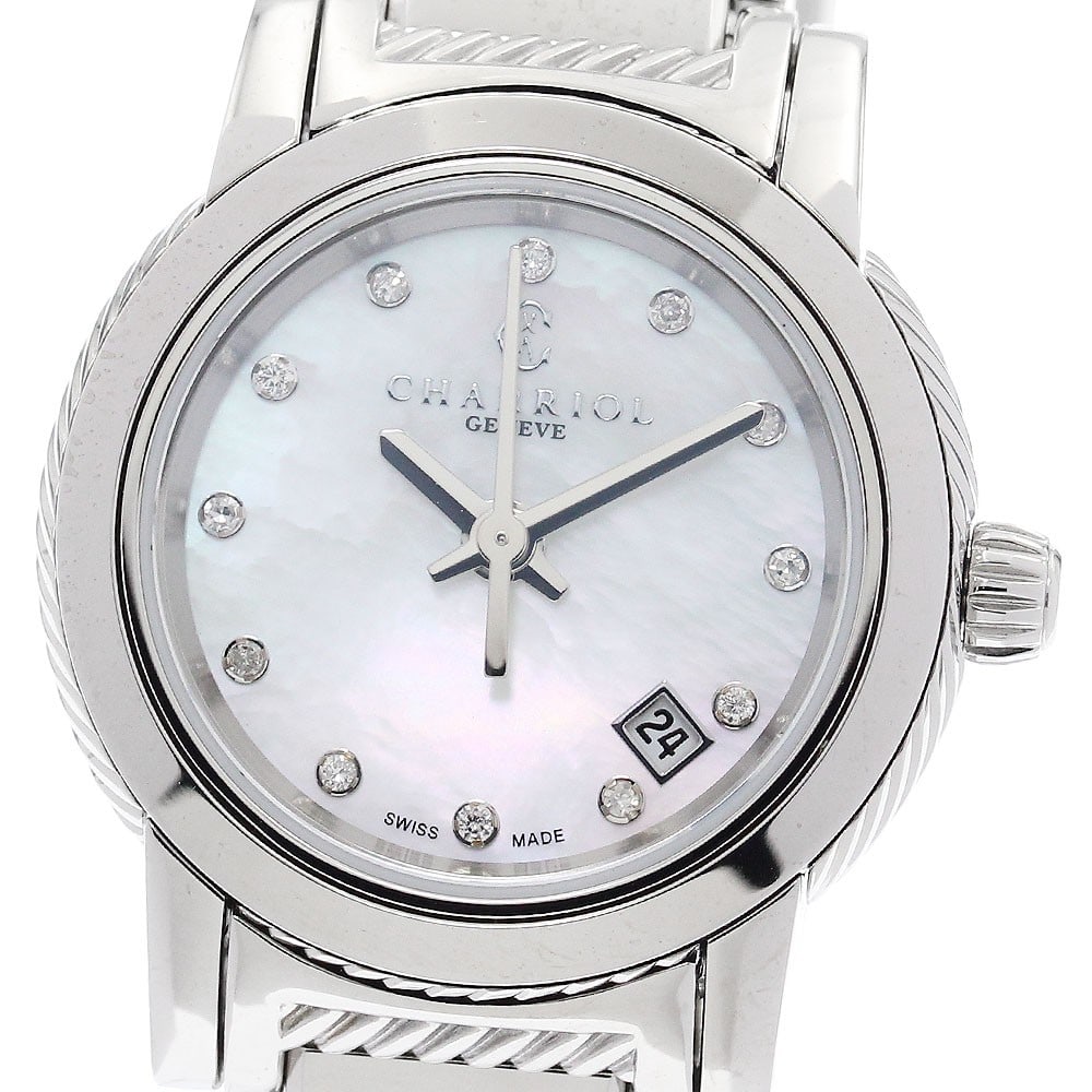CHARRIOL Parisy Quartz Date Stainless Steel Women's Wristwatch P26: CHARRIOL Parisy Quartz Date Stainless Steel Women's Wristwatch P26 This CHARRIOL P26 Parisie women's wristwatch features a stainless steel case and band with a white shell dial. The watch is powered b