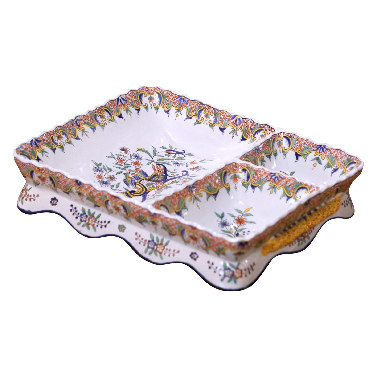 French Desvres Faience Divided Serving Tray Hand Painted (1 of 11)
