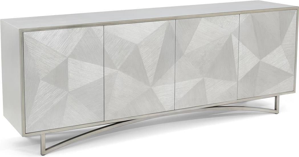 John-Richard Vertex Silver Whitewash French Style Sideboard: John-Richard Vertex Silver Whitewash French Style Sideboard Elevate your dining space with this sophisticated French-style sideboard, featuring a stunning silver whitewash finish. Crafted from aluminu