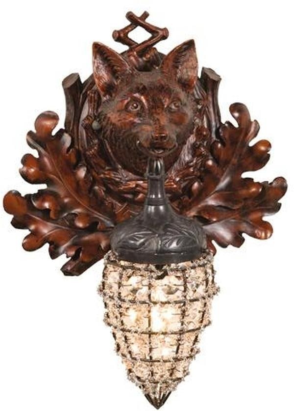 Lodge Style Fox Wall Sconce with Crystal Globe Equestrian Collection: Lodge Style Fox Wall Sconce with Crystal Globe Equestrian Collection This item is made at time of order. Please allow 42 to 70 days for production. Enhance your space with this Lodge Style Fox Wall Sc