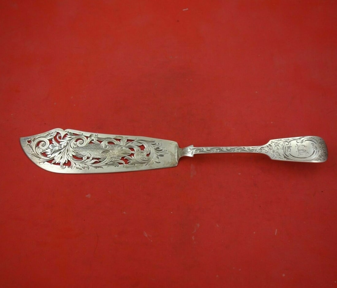 Victorian Sterling Silver Fish Server by Henry Holland 13 Inch Engraved Piece (1 of 3)