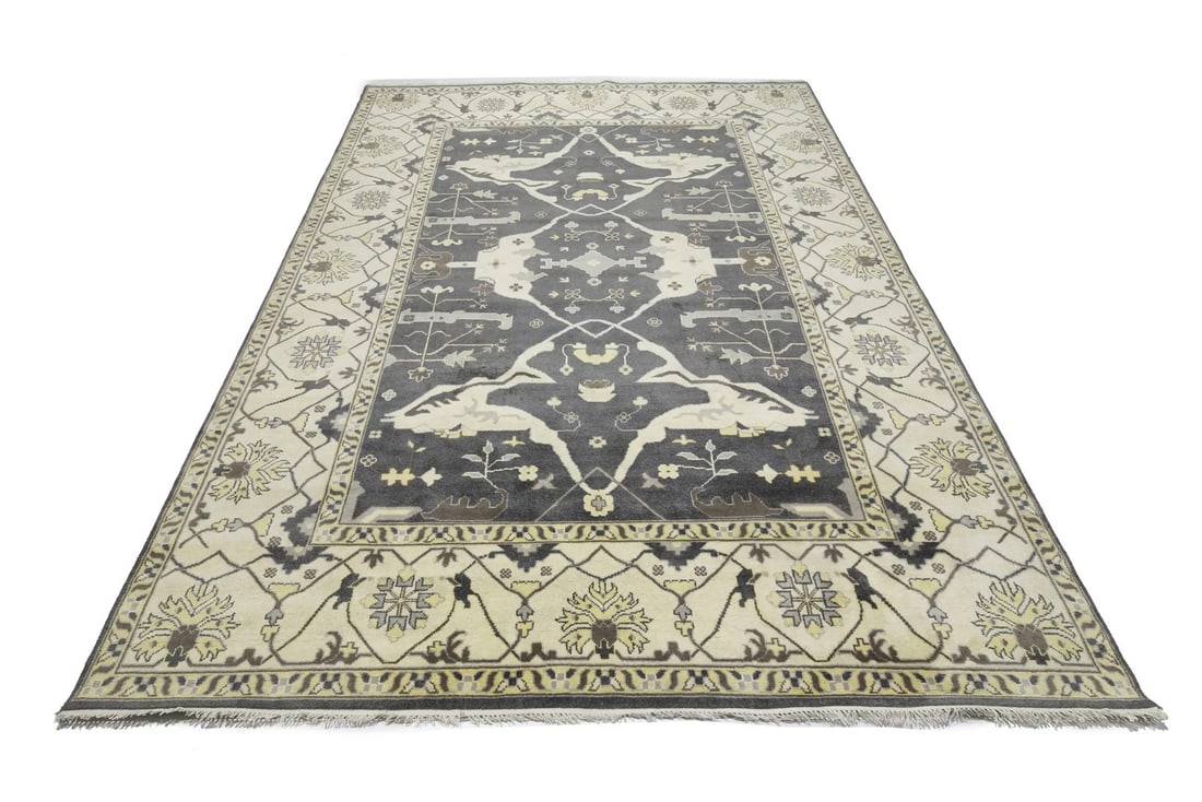 Floral Wool Area Rug Hand-Knotted Oushak Design 10'0 x 13'11 Modern Decor: Floral Wool Area Rug Hand-Knotted Oushak Design 10'0 x 13'11 Modern Decor This hand-knotted Oushak Oriental rug features a floral pattern in muted tones of dark taupe, cream, and brown. Crafted from w