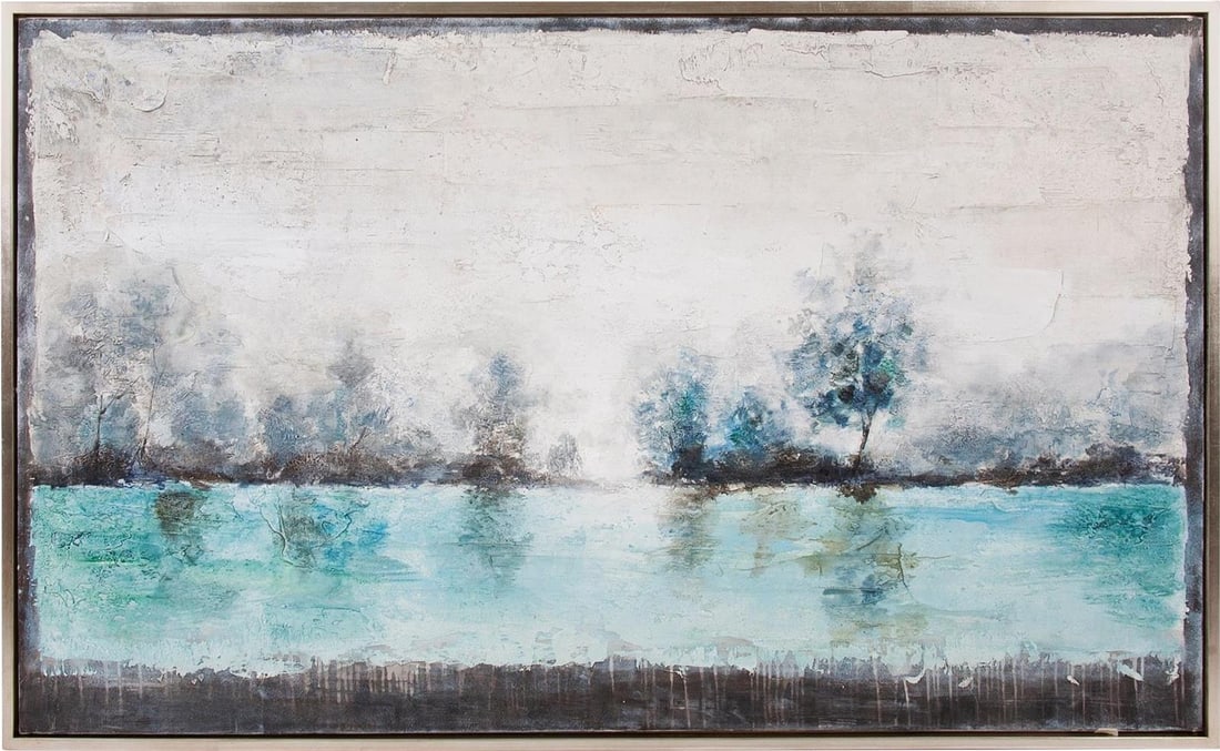 Howard Elliott English Gray Morning Canvas Hand-Finished Art 37.75H x 61.75W: Howard Elliott English Gray Morning Canvas Hand-Finished Art 37.75H x 61.75W Introducing the English Gray Morning Canvas, a tranquil art piece that adds a serene touch to any space. This hand-finished