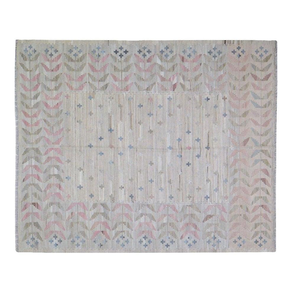 Stone Gray Wool Flatweave Rug with Scandinavian Floral Motif 5'2 x 6'4 (1 of 4)
