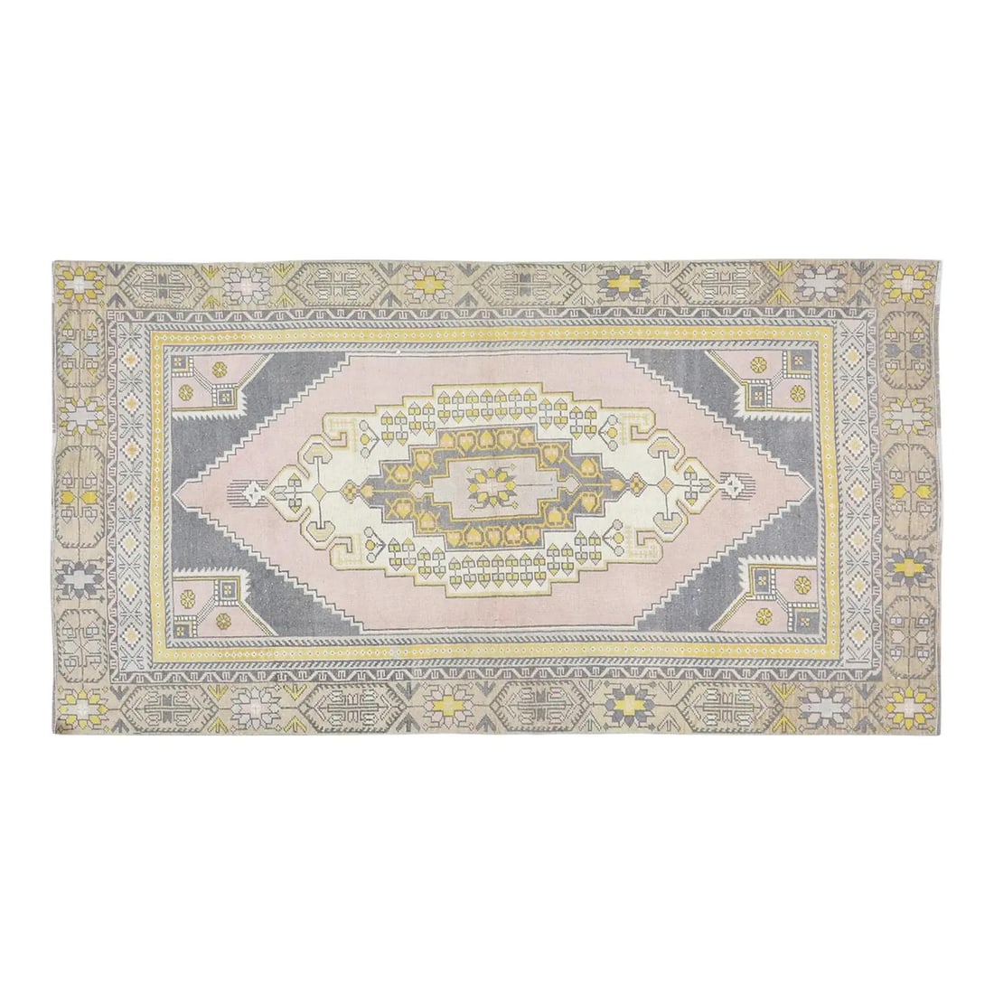 4'3 x 8' Anatolian Wool Area Rug Hand Knotted Vintage: 4'3 x 8' Anatolian Wool Area Rug Hand Knotted Vintage This vintage Turkish Anatolian rug is hand-knotted from wool and features natural colors with a blush tone. It is a pre-owned piece, showcasing th