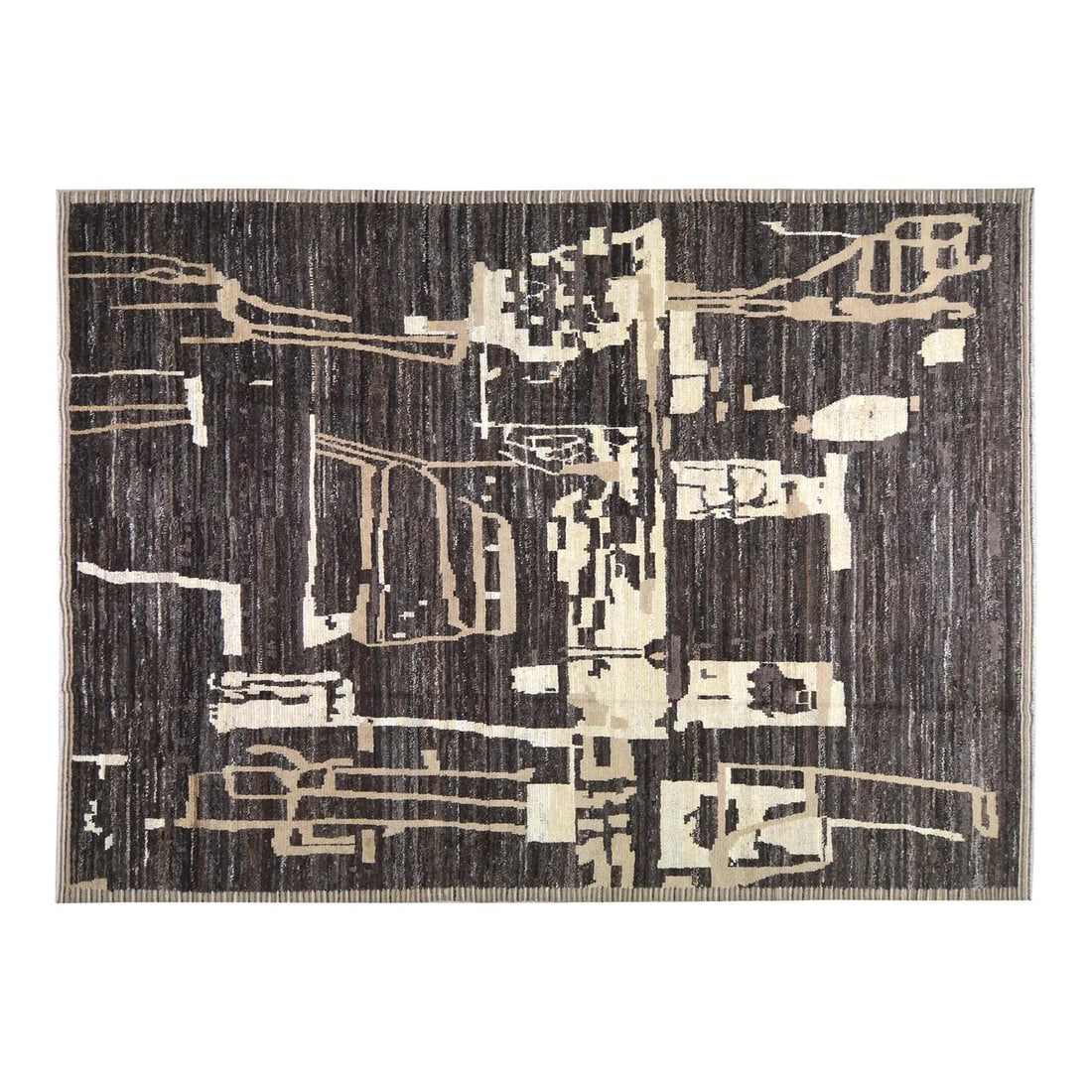 Stone Gray Wool Area Rug Hand Knotted Moroccan Style 9'x12'5": Stone Gray Wool Area Rug Hand Knotted Moroccan Style 9'x12'5" This Moroccan hand-knotted wool rug is crafted using traditional techniques, combining enduring craftsmanship with a modern design sensibi