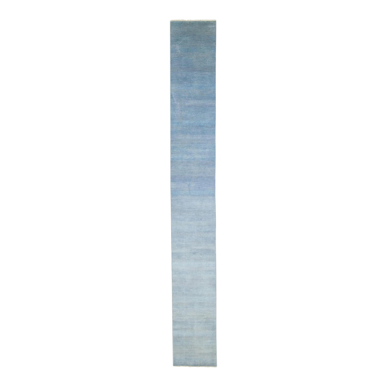 Handmade Modern Light Blue Wool Runner Rug with Geometric Design 2'7 x 19'9 (1 of 7)