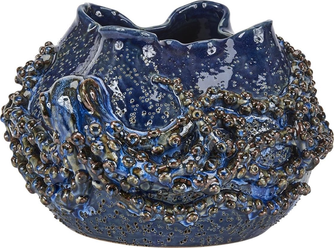 Intricate Octopus Design Ceramic Bowl 8.5H x 12W x 12D: Intricate Octopus Design Ceramic Bowl 8.5H x 12W x 12D This exquisite ceramic bowl features an intricate octopus design, making it a unique centerpiece for any table. With a pristine white finish, thi