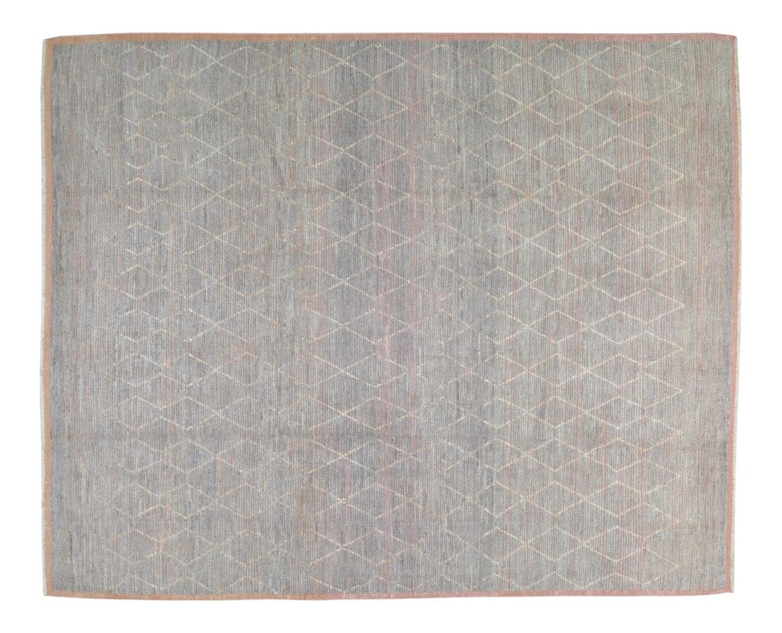 8'6" x 10'6" Beni Ourain Moroccan Wool Rug in Gray Hand Knotted: 8'6" x 10'6" Beni Ourain Moroccan Wool Rug in Gray Hand Knotted This Moroccan Beni Ourain rug is hand knotted from natural color organic wool and features a contemporary style with a soft texture. The