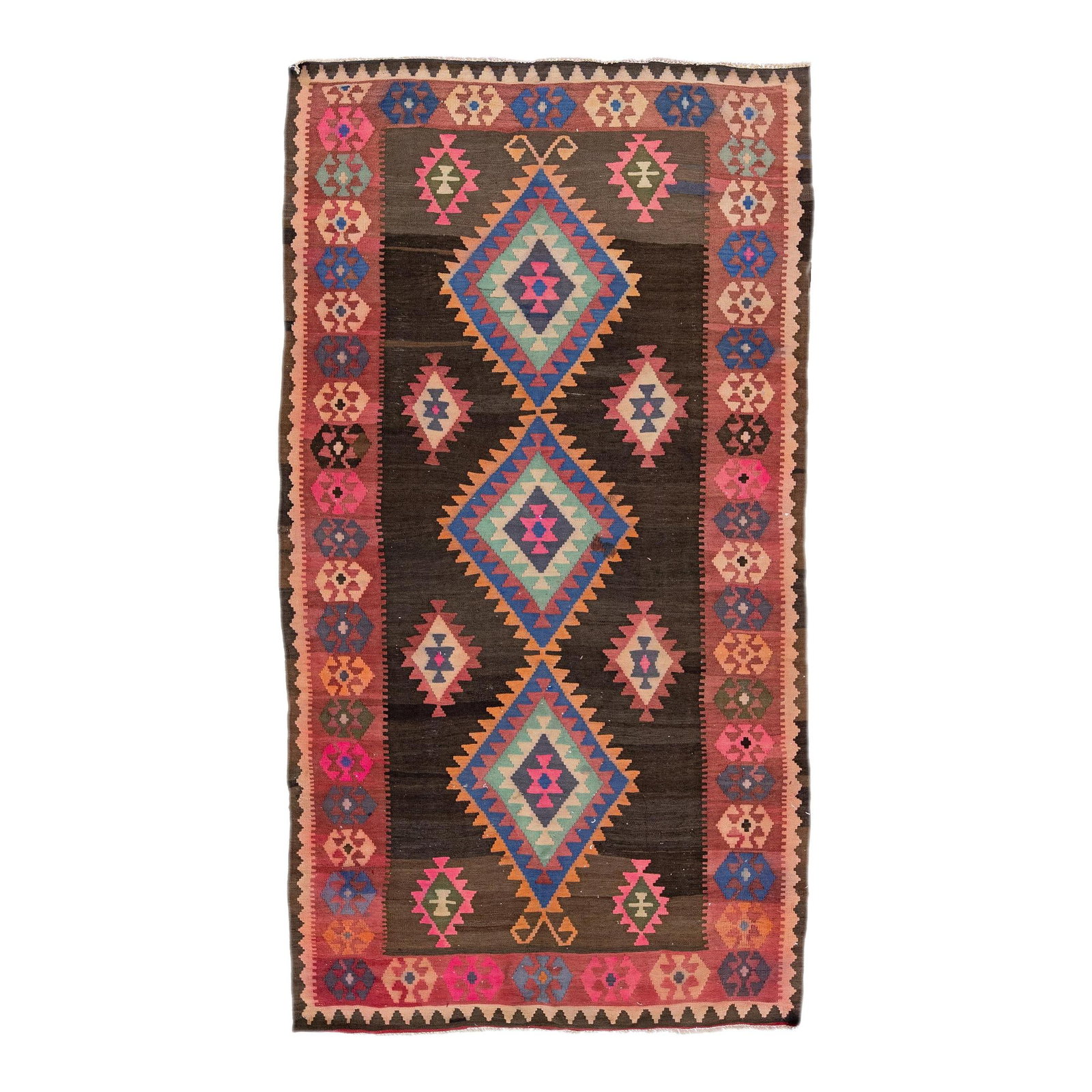 Vintage Turkish Kilim Hand-Knotted Wool Rug Multicolor Tribal Design: Vintage Turkish Kilim Hand-Knotted Wool Rug Multicolor Tribal Design Add a touch of vintage charm to your space with this stunning Mid-20th Century Turkish Kilim rug. Hand-knotted from high-quality wo