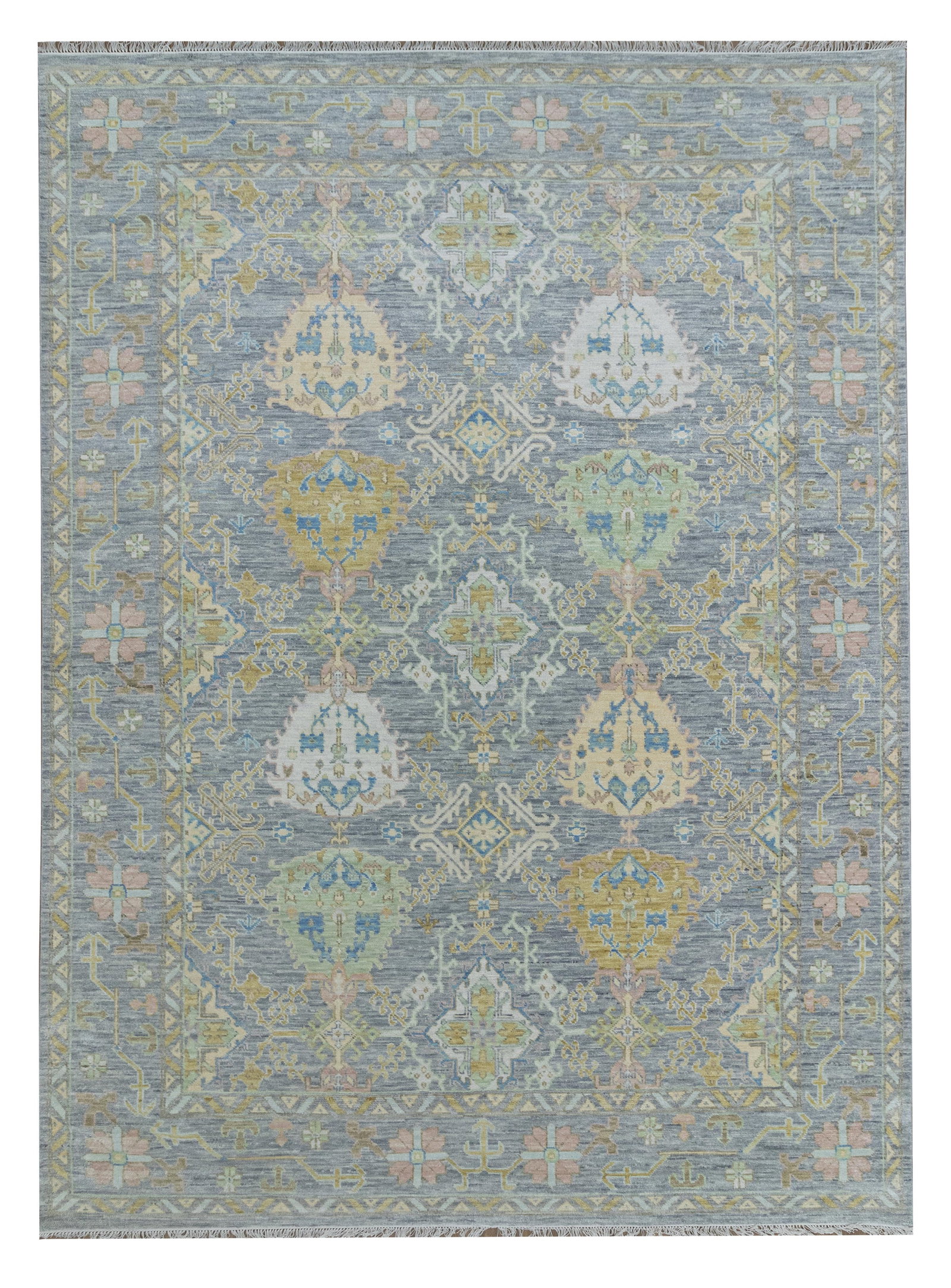 10.2 x 14 Oushak Handmade Rug Slate Blue Gray Wool Geometric Design: 10.2 x 14 Oushak Handmade Rug Slate Blue Gray Wool Geometric Design Free continental US Shipping Elevate your living space with this exquisite 10'2" x 14' Oushak Handmade Rug. Crafted from natural woo