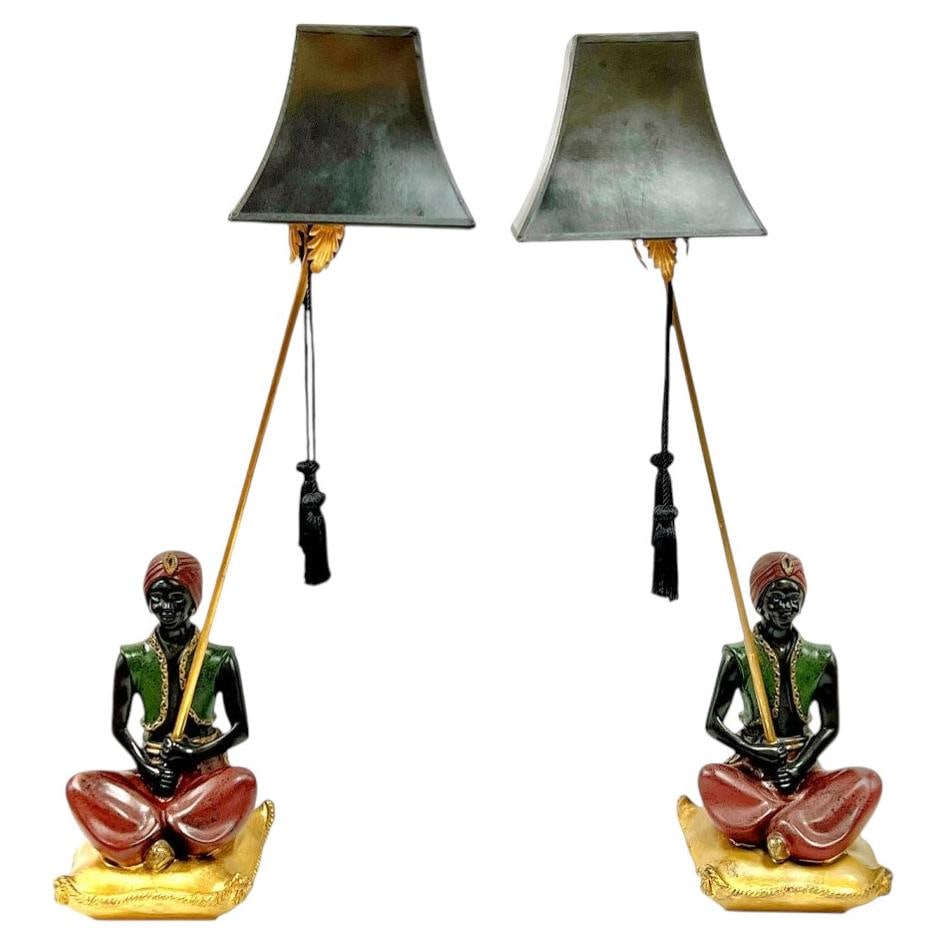 Set of 2 Polychrome Plaster Genie Figure Table Lamps (1 of 10)