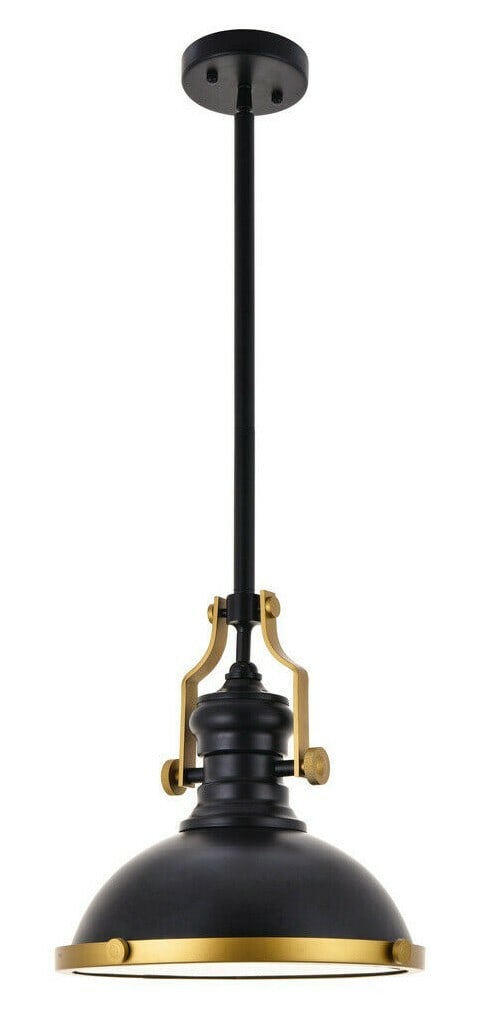 Living District Eamon 13 inch Matte Black Brass Pendant Light: Living District Eamon 13 inch Matte Black Brass Pendant Light This pendant light fixture features a modern design with a matte black and brass finish, suitable for various indoor spaces such as kitche