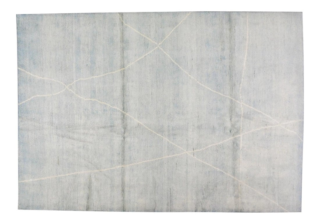 6'8 x 9'8 Wool Beni Ourain Moroccan Hand Knotted Blue Rug: 6'8 x 9'8 Wool Beni Ourain Moroccan Hand Knotted Blue Rug This Moroccan Beni Ourain rug features a hand-knotted construction in natural colors, offering a contemporary style and soft texture. The rug 