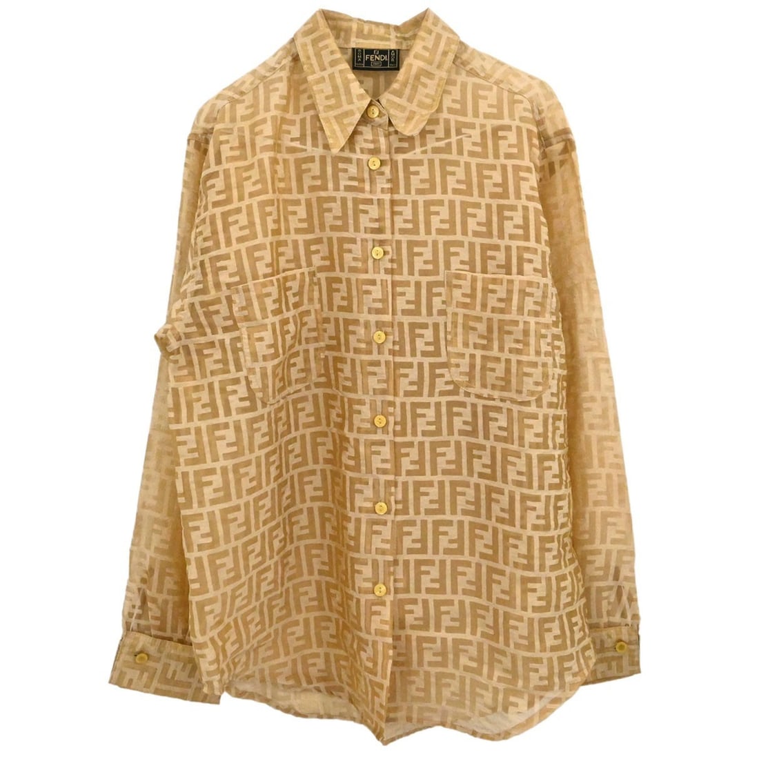 Fendi Zucca Brown Sheer Collared Long Sleeve Top 40 (1 of 16)