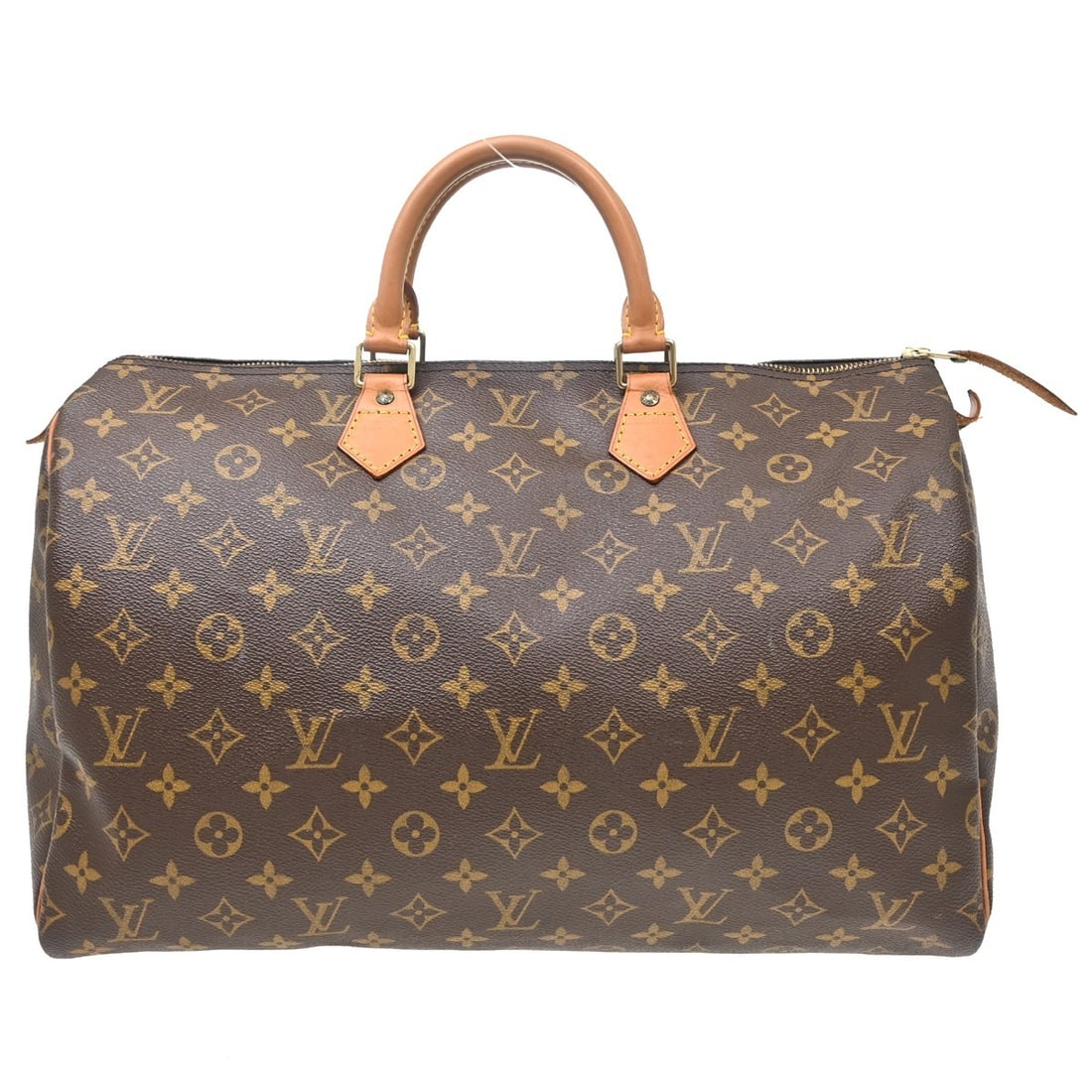 Louis Vuitton Speedy 40 Monogram Canvas Brown Duffle Handbag M41522: Louis Vuitton Speedy 40 Monogram Canvas Brown Duffle Handbag M41522 Vintage Louis Vuitton Speedy 40 handbag in brown Monogram canvas with leather trim and double handles. This duffle-style handbag fea
