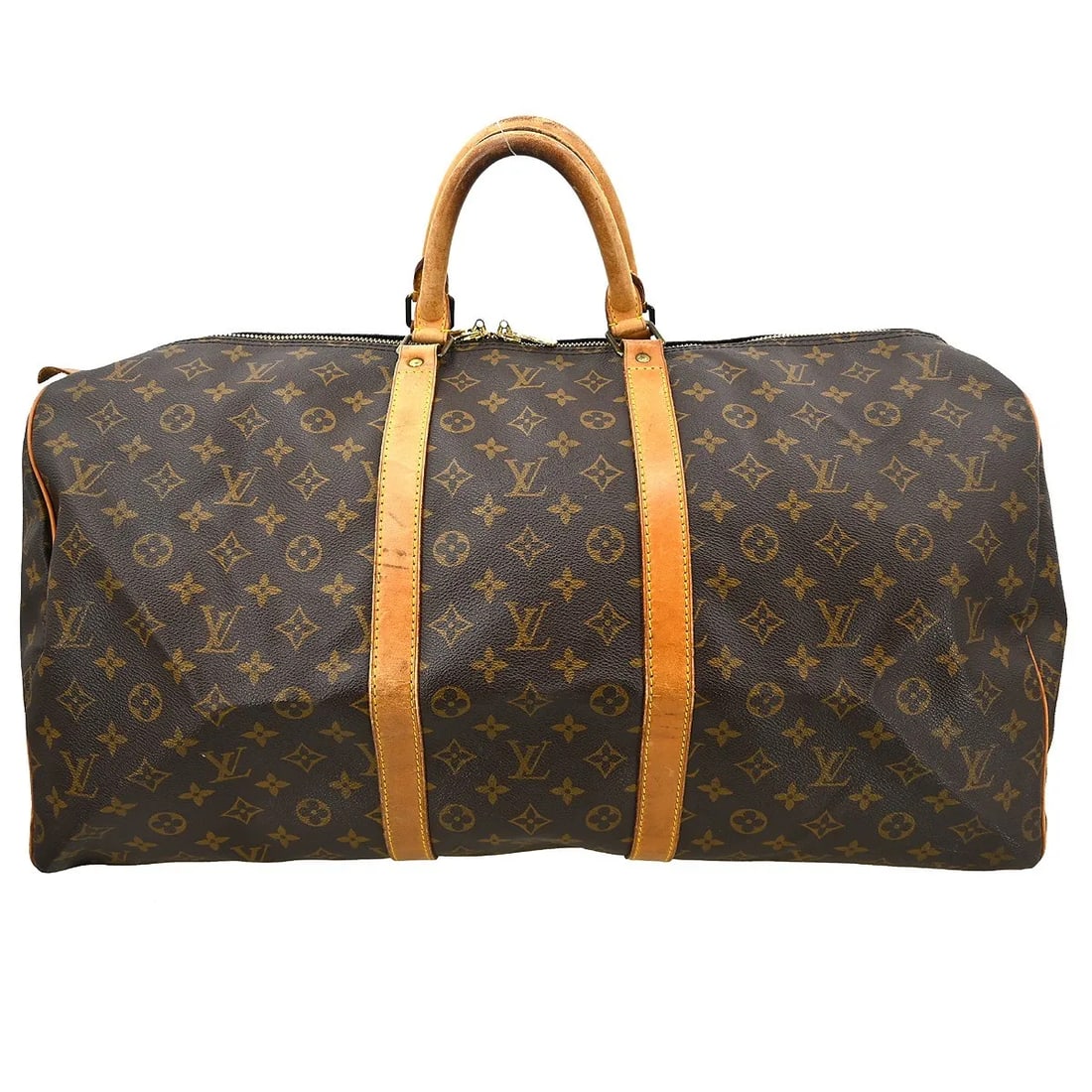 Louis Vuitton Keepall Unisex Brown Monogram Canvas Bag: Louis Vuitton Keepall Unisex Brown Monogram Canvas Bag Louis Vuitton Keepall in brown monogram canvas. This unisex travel bag is made in France and is presented in fair condition with visible wear. Th