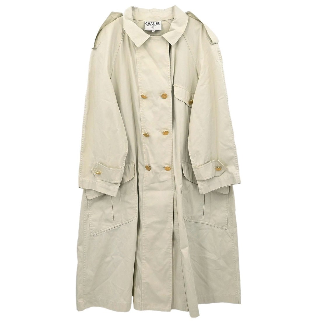 Vintage CHANEL Beige Long Coat Womens Size 34 Logo Accent (1 of 15)