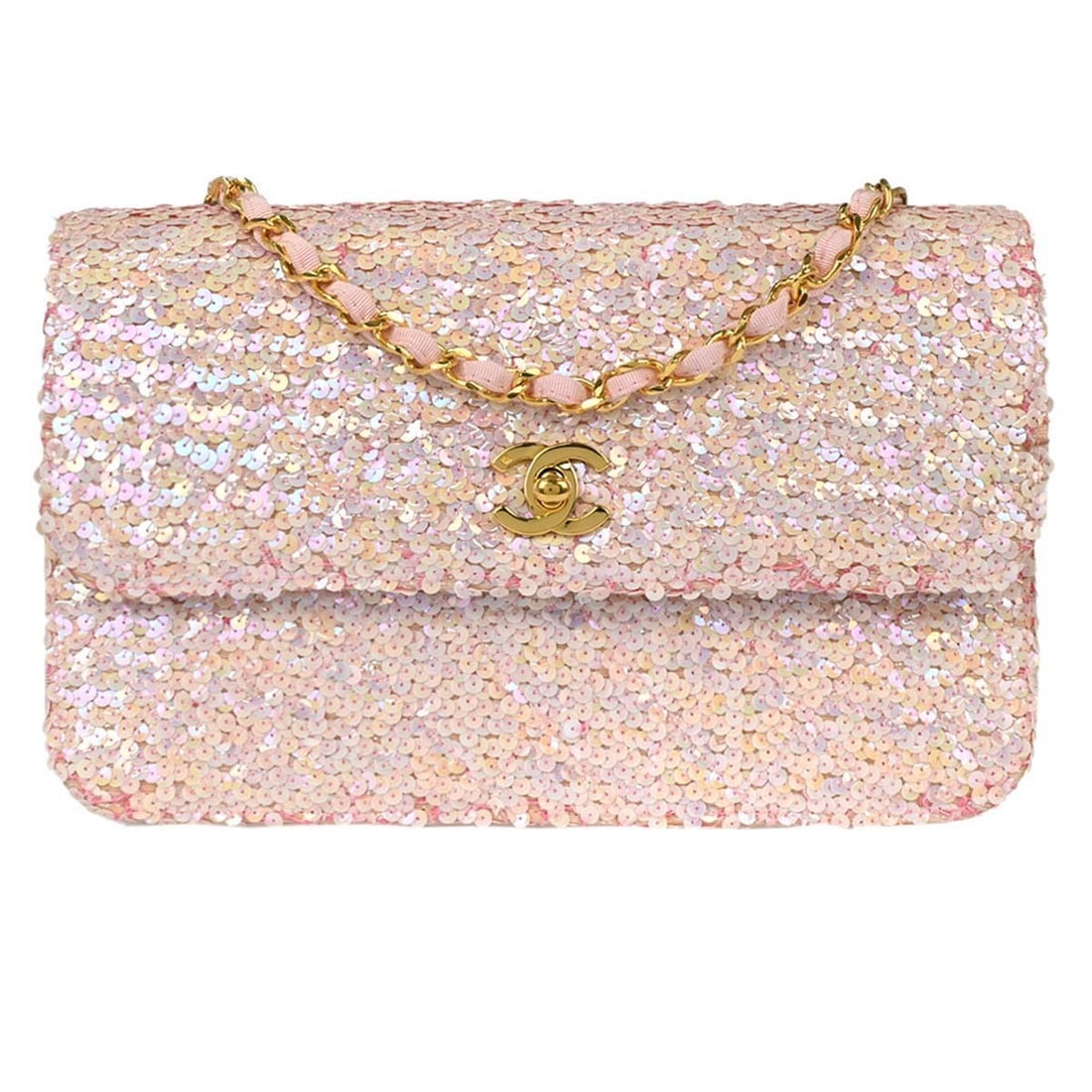 CHANEL sequin shoulder bag in pink with turn lock (1 of 15)