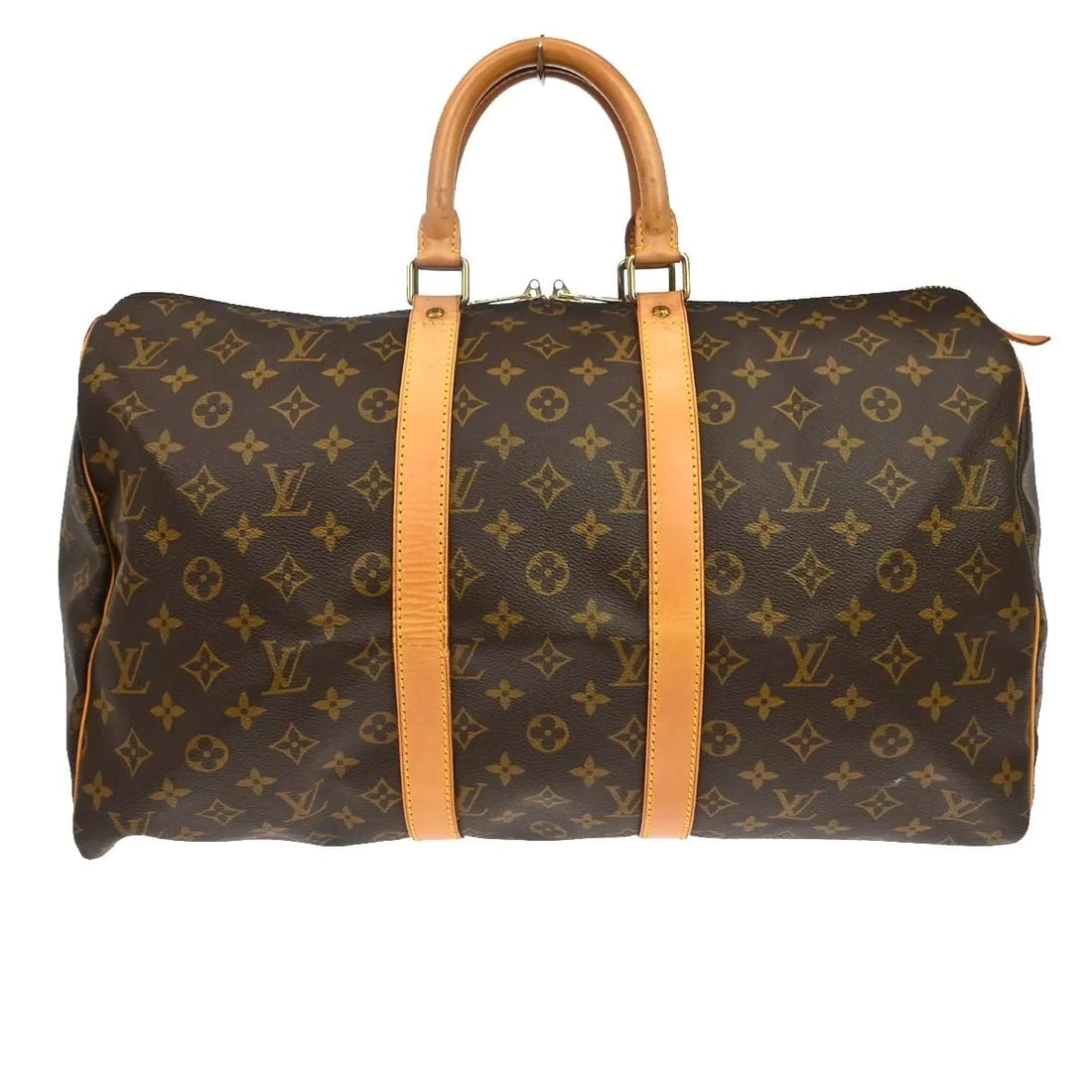 Louis Vuitton Keepall Travel Bag Brown Monogram Canvas: Louis Vuitton Keepall Travel Bag Brown Monogram Canvas Louis Vuitton Keepall in brown monogram canvas. This unisex travel bag is made in France and remains in good condition, showing scuffs, dirt, sun