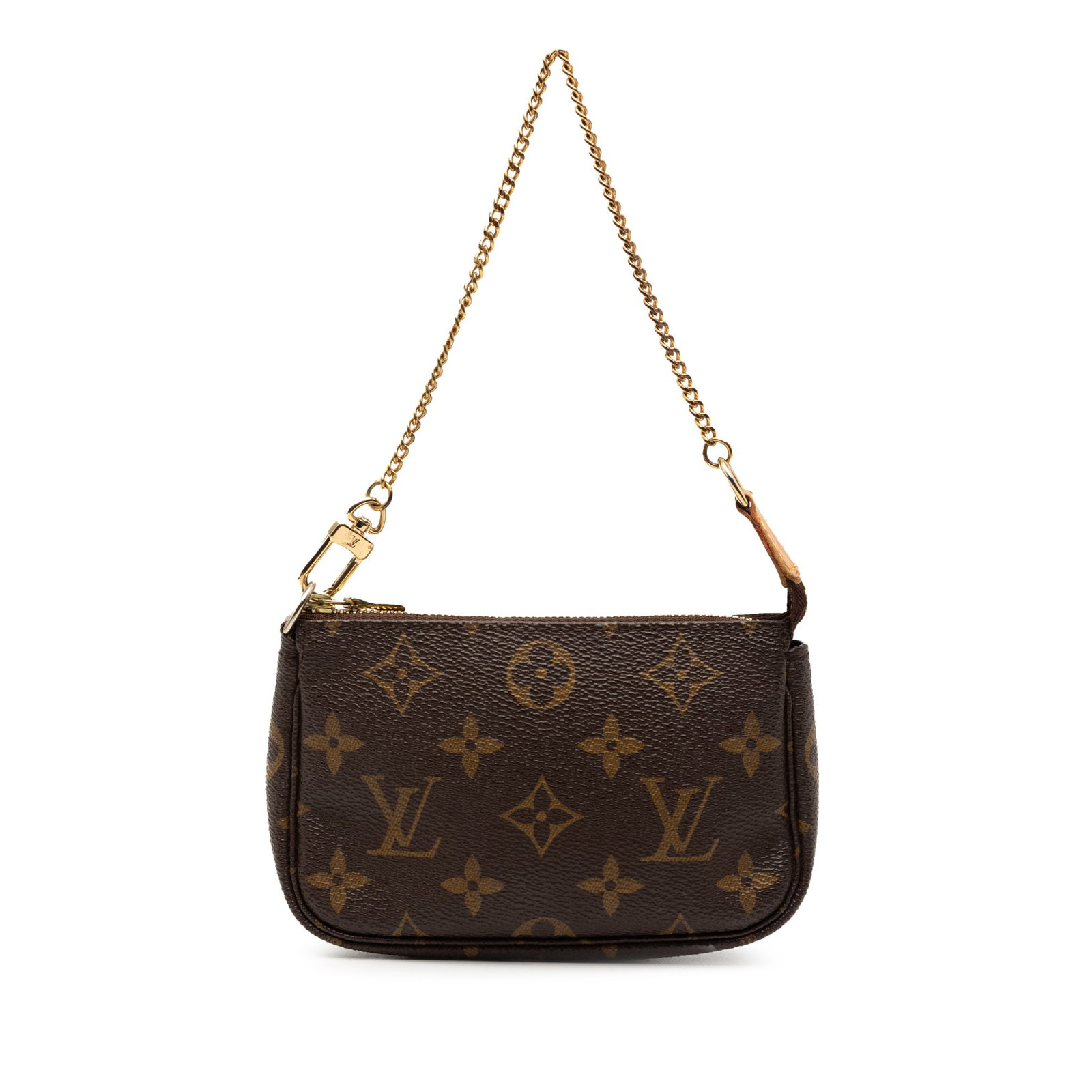 Louis Vuitton Mini Pochette Accessoires Monogram Canvas Bag with Chain Strap: Louis Vuitton Mini Pochette Accessoires Monogram Canvas Bag with Chain Strap This Louis Vuitton Mini Pochette Accessoires showcases the iconic monogram canvas, complemented by a chain link strap and a
