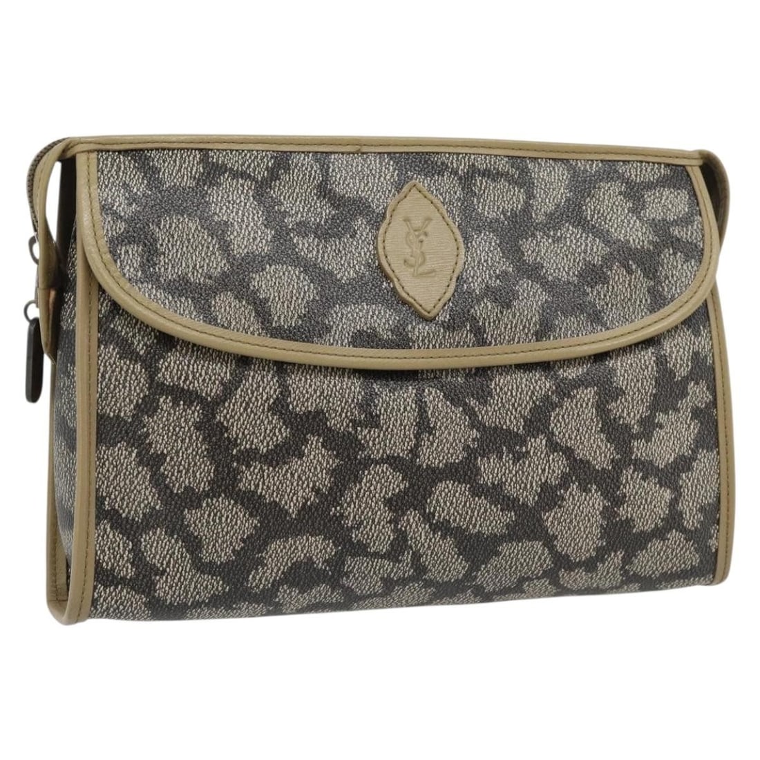 Saint Laurent Gray PVC Leather Clutch Bag with Dust Bag: Saint Laurent Gray PVC Leather Clutch Bag with Dust Bag Saint Laurent gray clutch bag crafted in PVC leather. This women's clutch includes a dust bag and shows reasonable wear and tear consistent with
