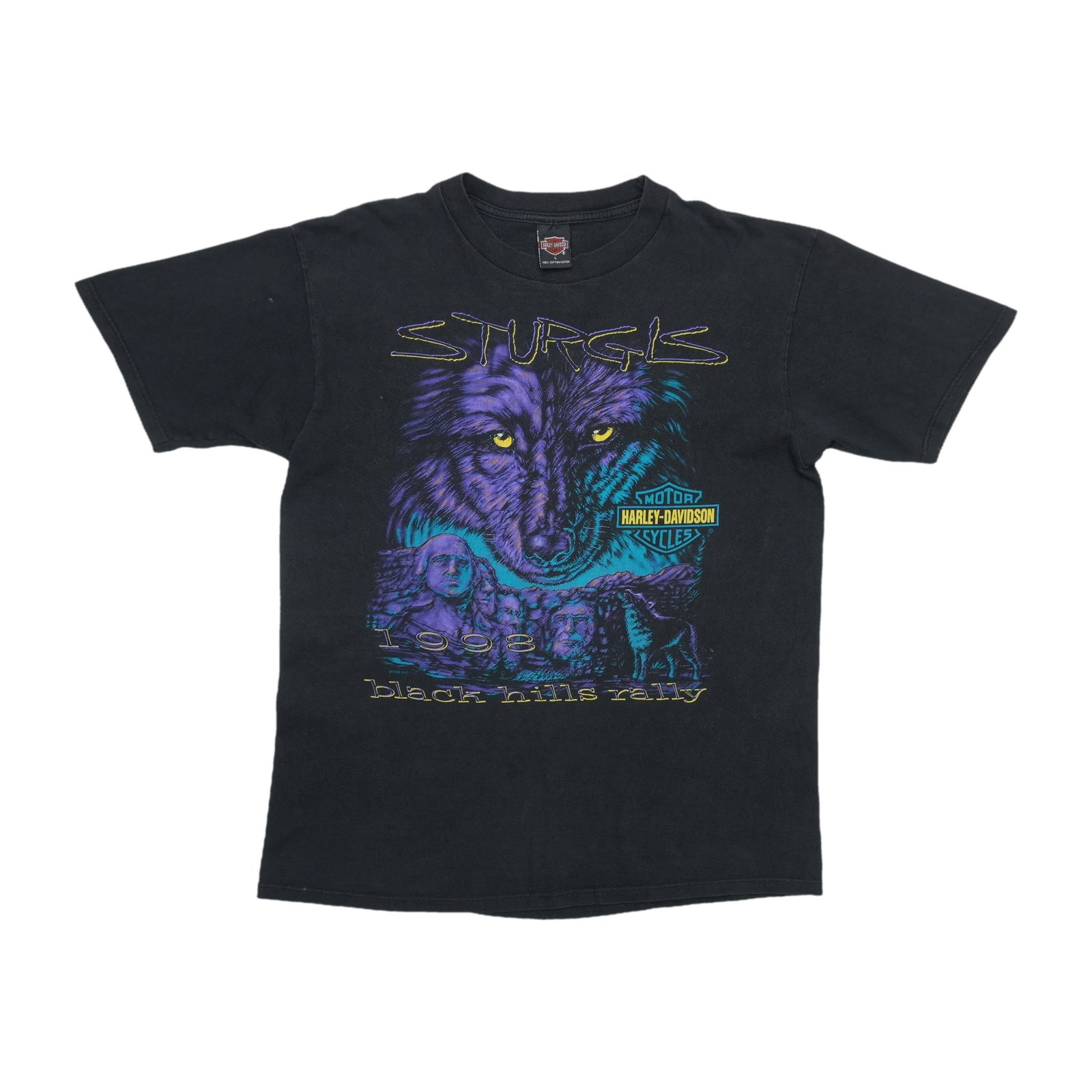 Vintage 1998 Sturgis Rally Wolf Graphic Black Cotton Shirt Large: Vintage 1998 Sturgis Rally Wolf Graphic Black Cotton Shirt Large This is an original vintage 1998 Sturgis Black Hills Rally Wolf shirt, not a modern reproduction. The shirt is made from 100% cotton an