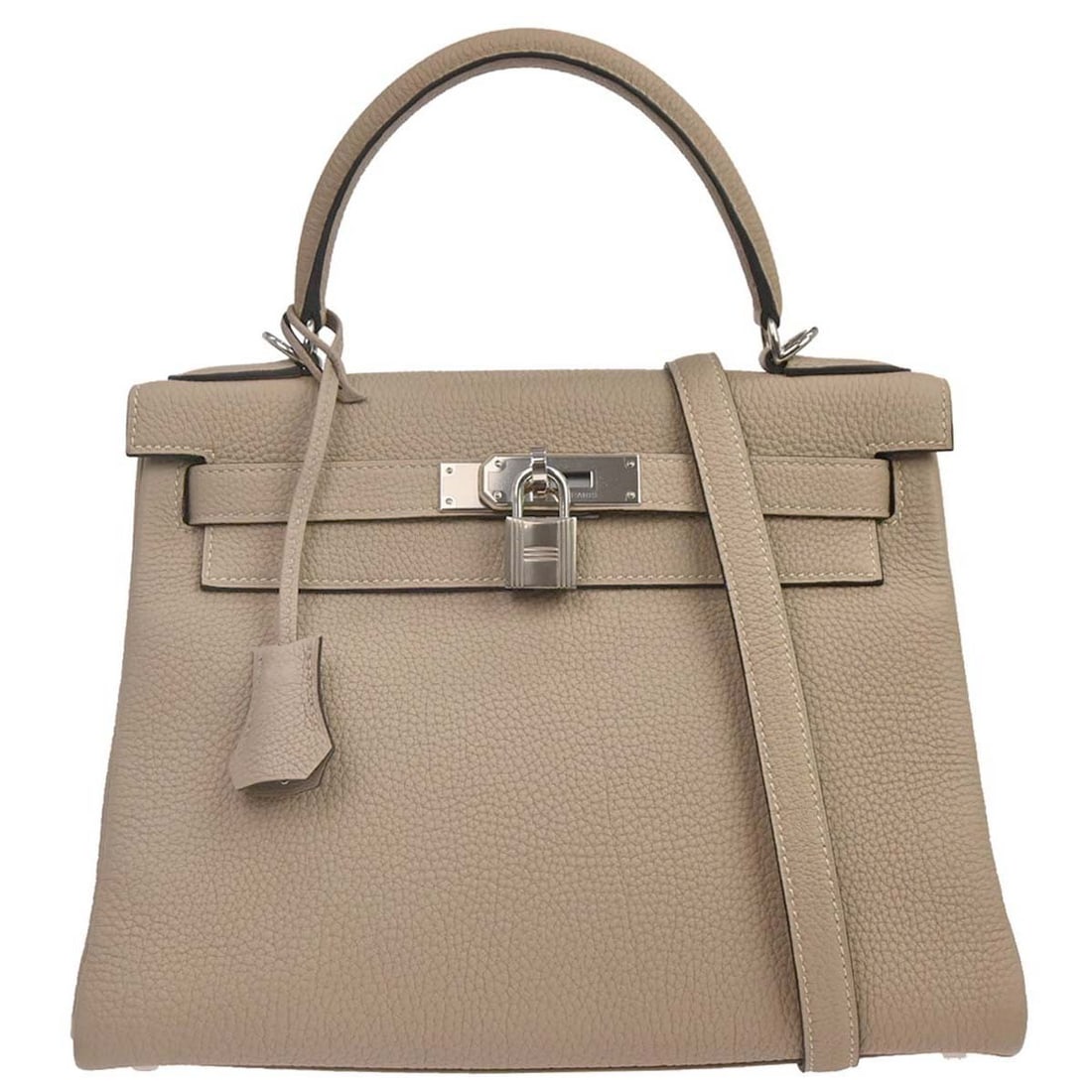Hermes Kelly 28 Retourne Togo Leather 2way Satchel Gris Tourterelle: Hermes Kelly 28 Retourne Togo Leather 2way Satchel Gris Tourterelle Hermes Kelly 28 Retourne 2-way handbag in Gris Tourterelle Togo leather. This women's top handle satchel is made in France and featu
