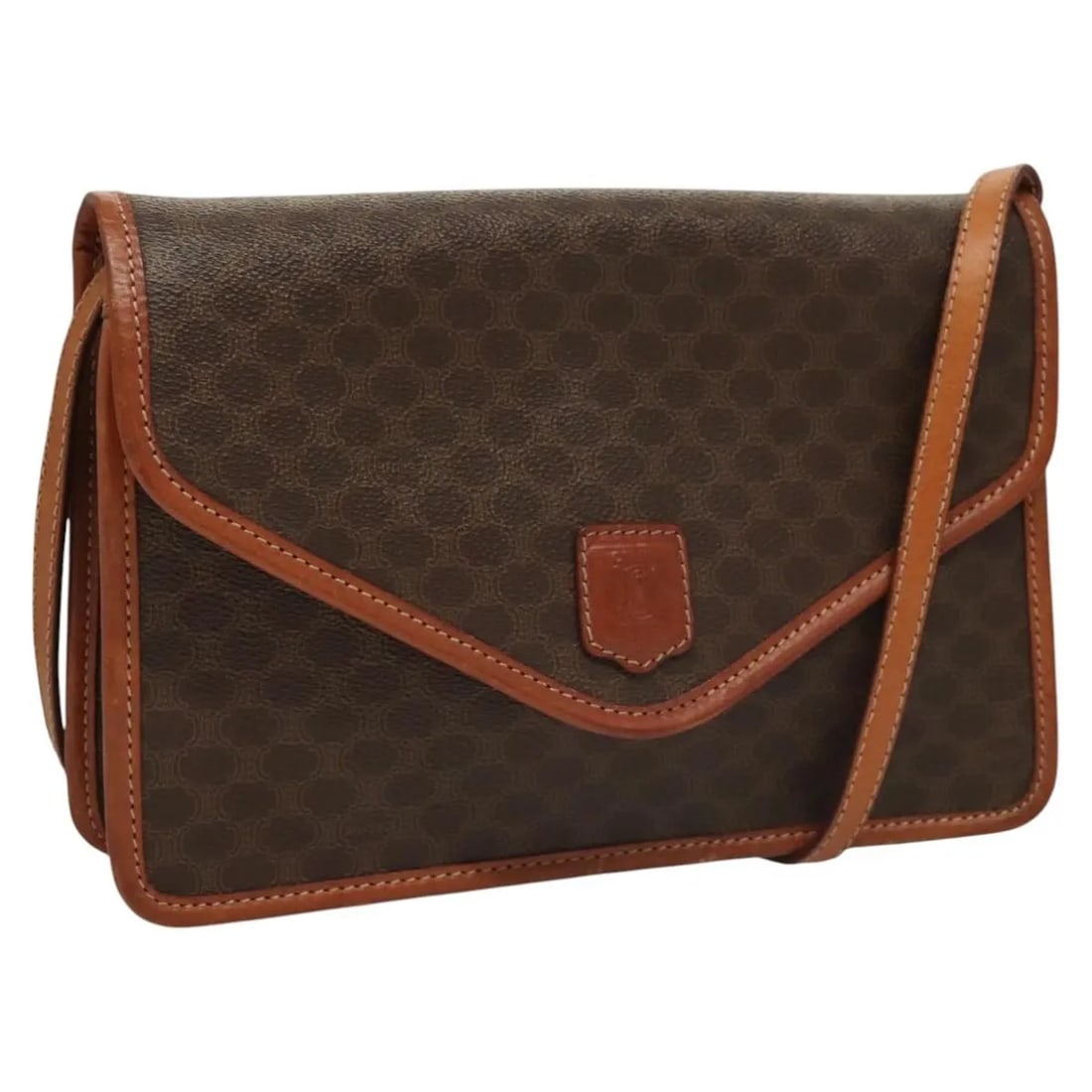 Celine Vintage Macadam shoulder bag in brown canvas leather: Celine Vintage Macadam shoulder bag in brown canvas leather This Celine Vintage Macadam Shoulder Bag features a classic brown canvas exterior with leather accents. Designed for women, the bag is made 
