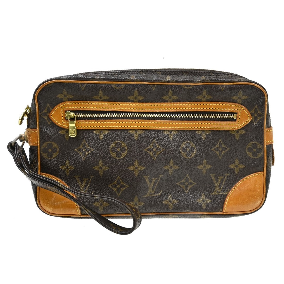 Louis Vuitton Marly Dragonne GM Monogram Clutch M51825: Louis Vuitton Marly Dragonne GM Monogram Clutch M51825 Vintage Louis Vuitton Marly Dragonne GM clutch bag in brown Monogram canvas with leather trim. This unisex clutch features a zipper pocket on the