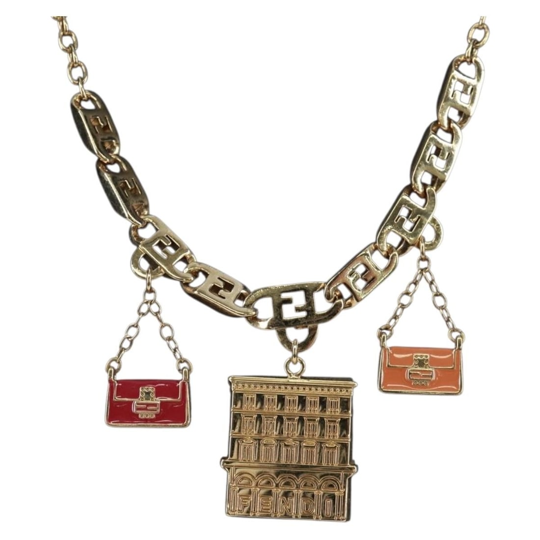 FENDI Gold Tone Metal Necklace 44cm Italy: FENDI Gold Tone Metal Necklace 44cm Italy Fendi women's necklace in gold-tone metal, made in Italy. This piece comes as the necklace only, without the original box or dust bag. Condition is AB / very 