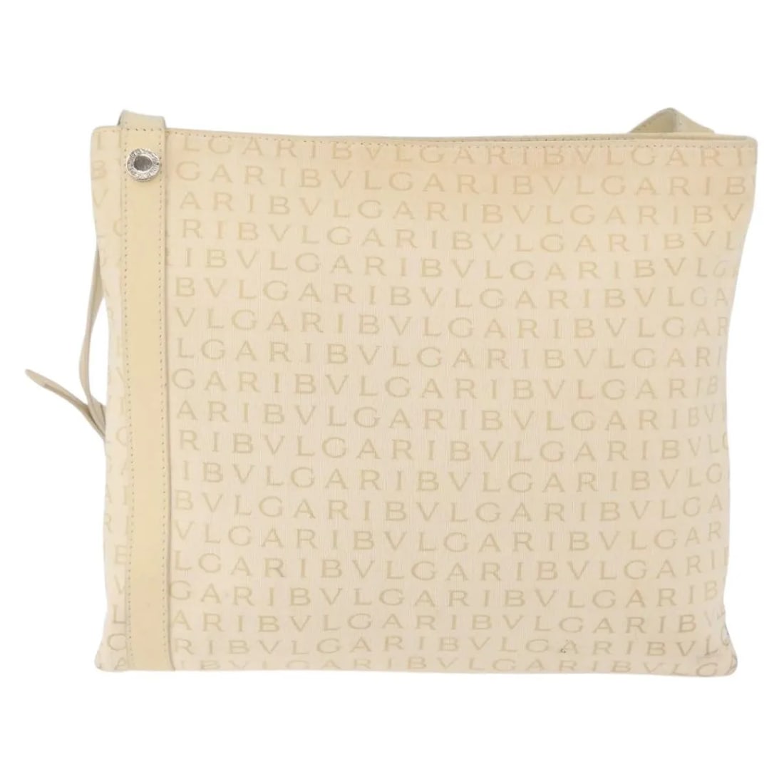 Beige Canvas Shoulder Bag Bvlgari Logomania with Leather: Beige Canvas Shoulder Bag Bvlgari Logomania with Leather This Bvlgari Logomania shoulder bag features a beige canvas exterior with leather accents. Designed for women, it offers a spacious interior su