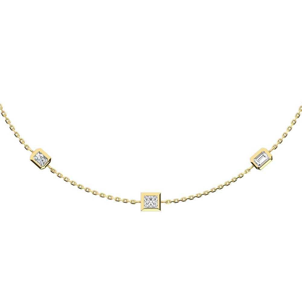 14K Yellow Gold Lab Grown Fancy Diamond 3/4 Ct.Tw. 7 Stone Necklace: 14K Yellow Gold Lab Grown Fancy Diamond 3/4 Ct.Tw. 7 Stone Necklace A sophisticated statement, this 7-stone necklace features 3/4 CT TW of fancy lab-grown diamonds set in luminous 14K white gold. Desi