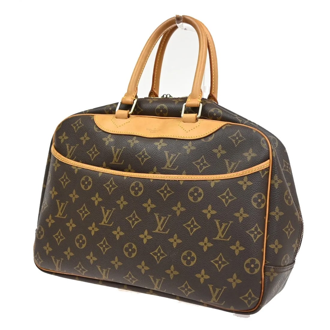 Louis Vuitton Monogram Canvas Deauville Tote: Louis Vuitton Monogram Canvas Deauville Tote This Louis Vuitton Deauville handbag features the iconic monogram canvas in brown, designed for women. Crafted in France, the bag displays visible wear wit