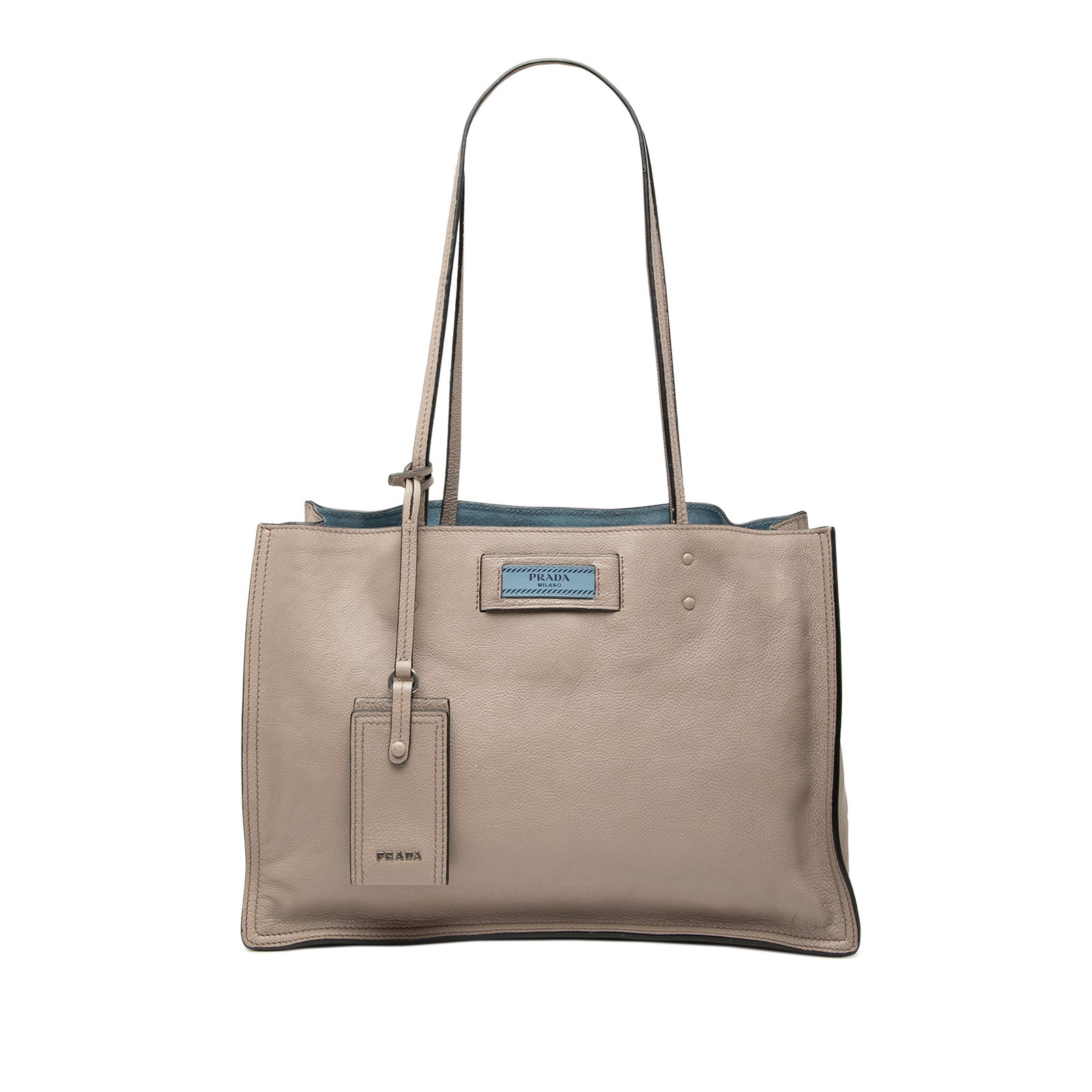 Prada Etiquette Tote Gray Leather Shoulder Bag with Center Zip Compartment (1 of 7)