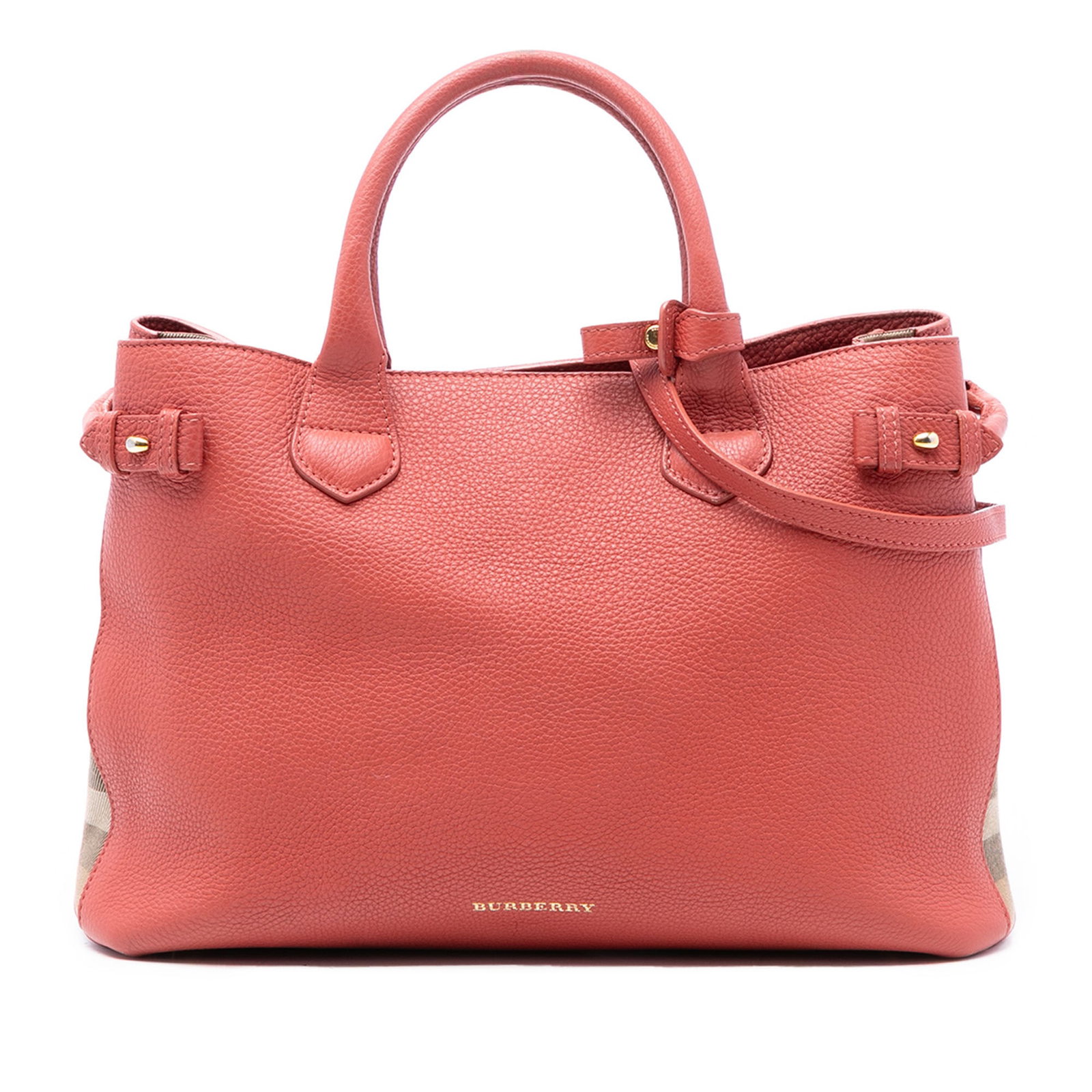 Burberry Banner Satchel Medium Pink Leather with House Check Canvas Trim (1 of 7)