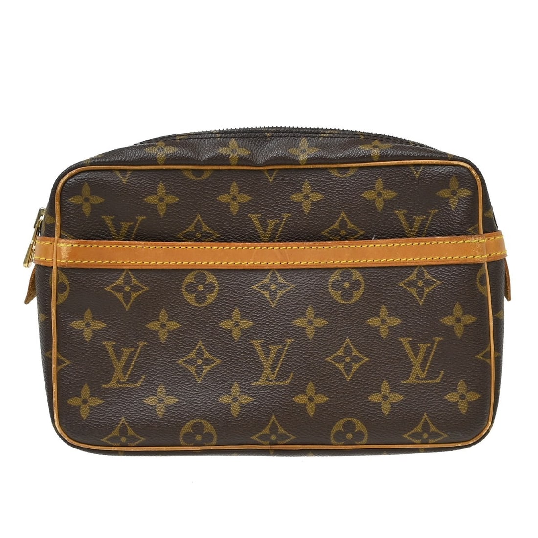 Louis Vuitton Compiegne 23 Monogram Canvas Clutch Bag M51847: Louis Vuitton Compiegne 23 Monogram Canvas Clutch Bag M51847 Vintage Louis Vuitton Compiegne 23 clutch bag in brown Monogram canvas with leather trim and a zip closure. The interior is leather lined. 