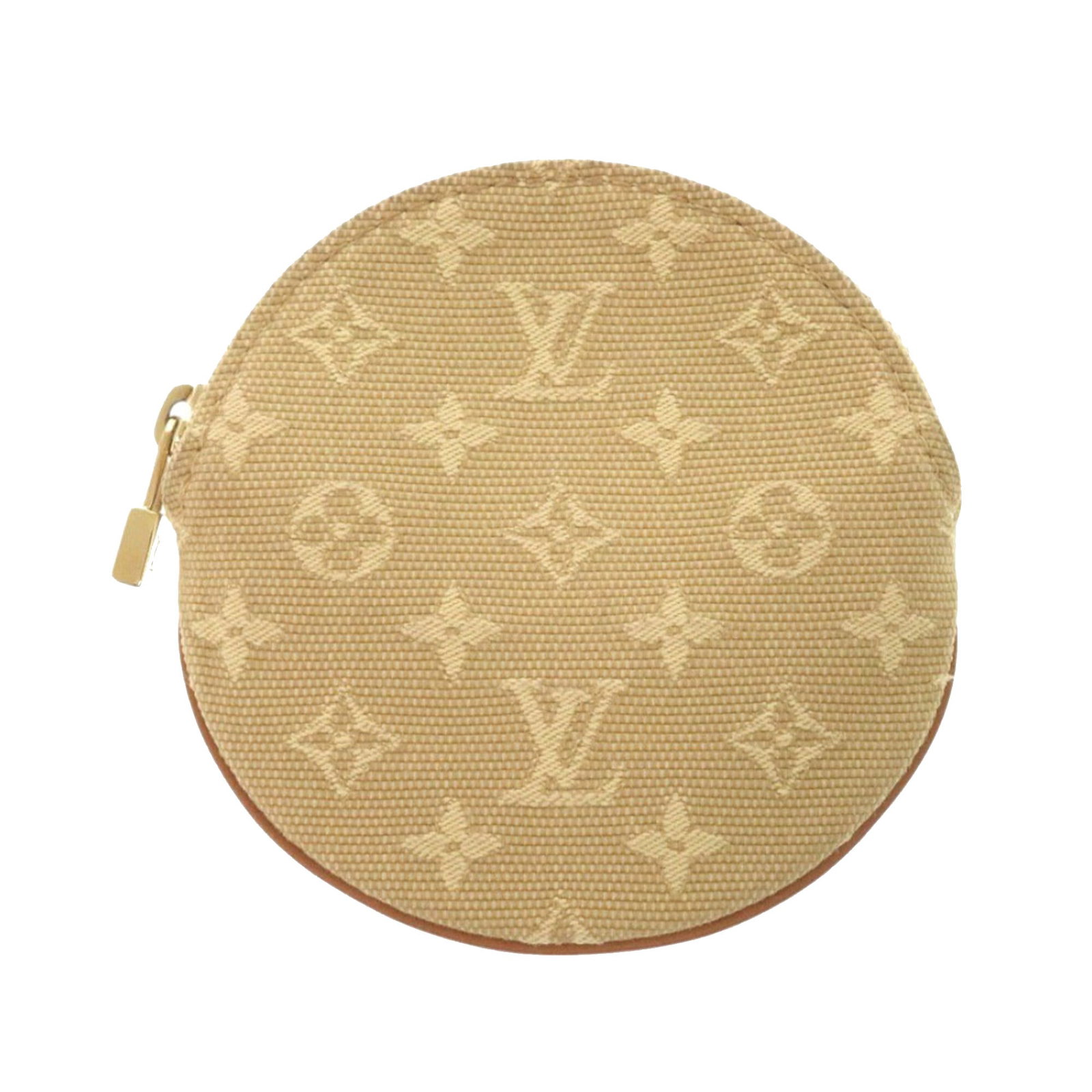 Louis Vuitton Mini Lin Beige Fabric Coin Pouch with Zip Closure: Louis Vuitton Mini Lin Beige Fabric Coin Pouch with Zip Closure This Louis Vuitton Monogram Mini Lin round coin purse features a beige fabric canvas body with a zip-around closure. It is crafted in Fr