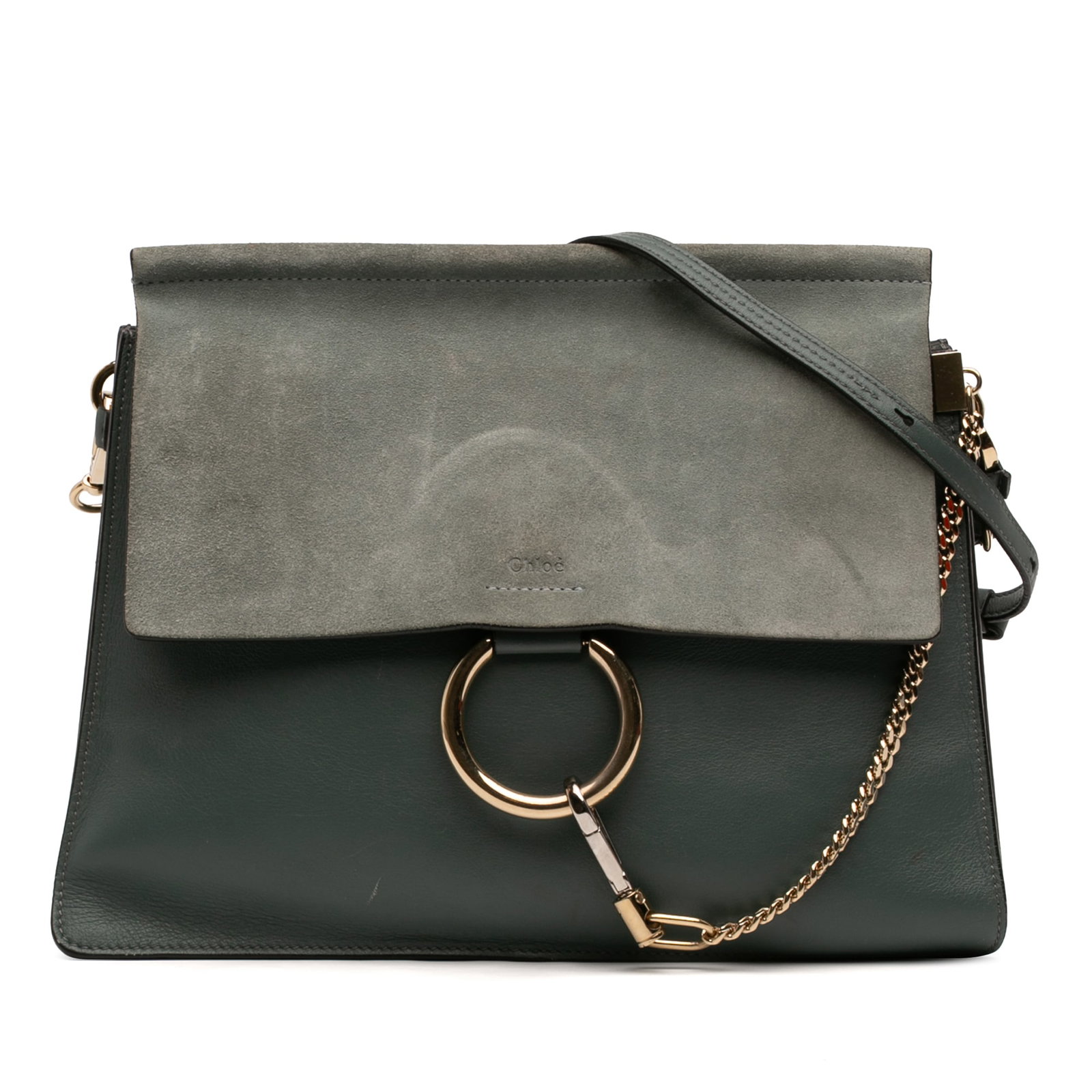 Chloe Faye Medium Blue Leather and Suede Crossbody Bag: Chloe Faye Medium Blue Leather and Suede Crossbody Bag Chloe Faye crossbody bag crafted in calfskin leather with a suede top flap and hook closure. This medium bag features a flat leather strap and an