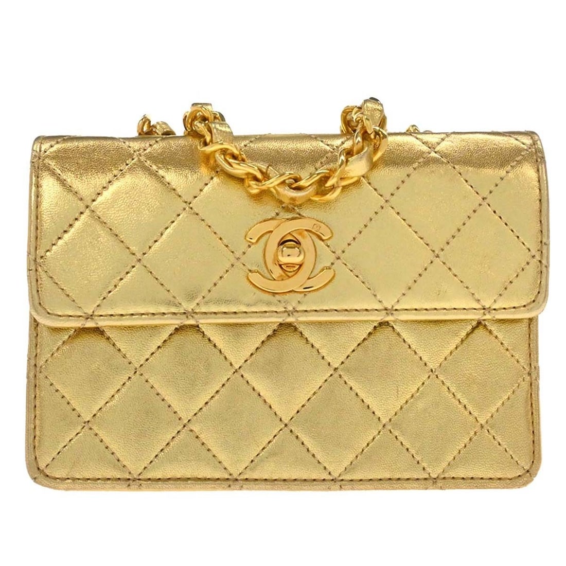 CHANEL Classic Single Flap Straight Flap Lambskin Shoulder Bag: CHANEL Classic Single Flap Straight Flap Lambskin Shoulder Bag Chanel Straight Flap chain shoulder bag in gold lambskin leather with a turn-lock closure and gold-tone chain strap. This small shoulder 