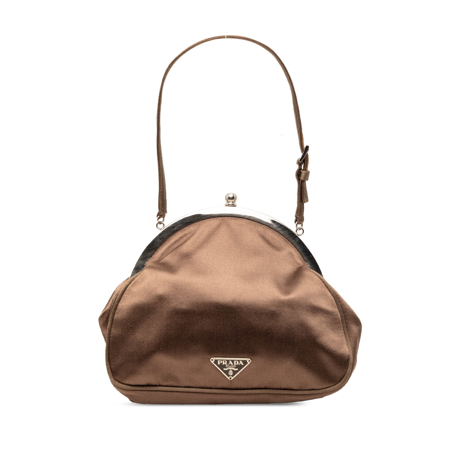 Prada satin top kiss lock brown handbag (1 of 6)