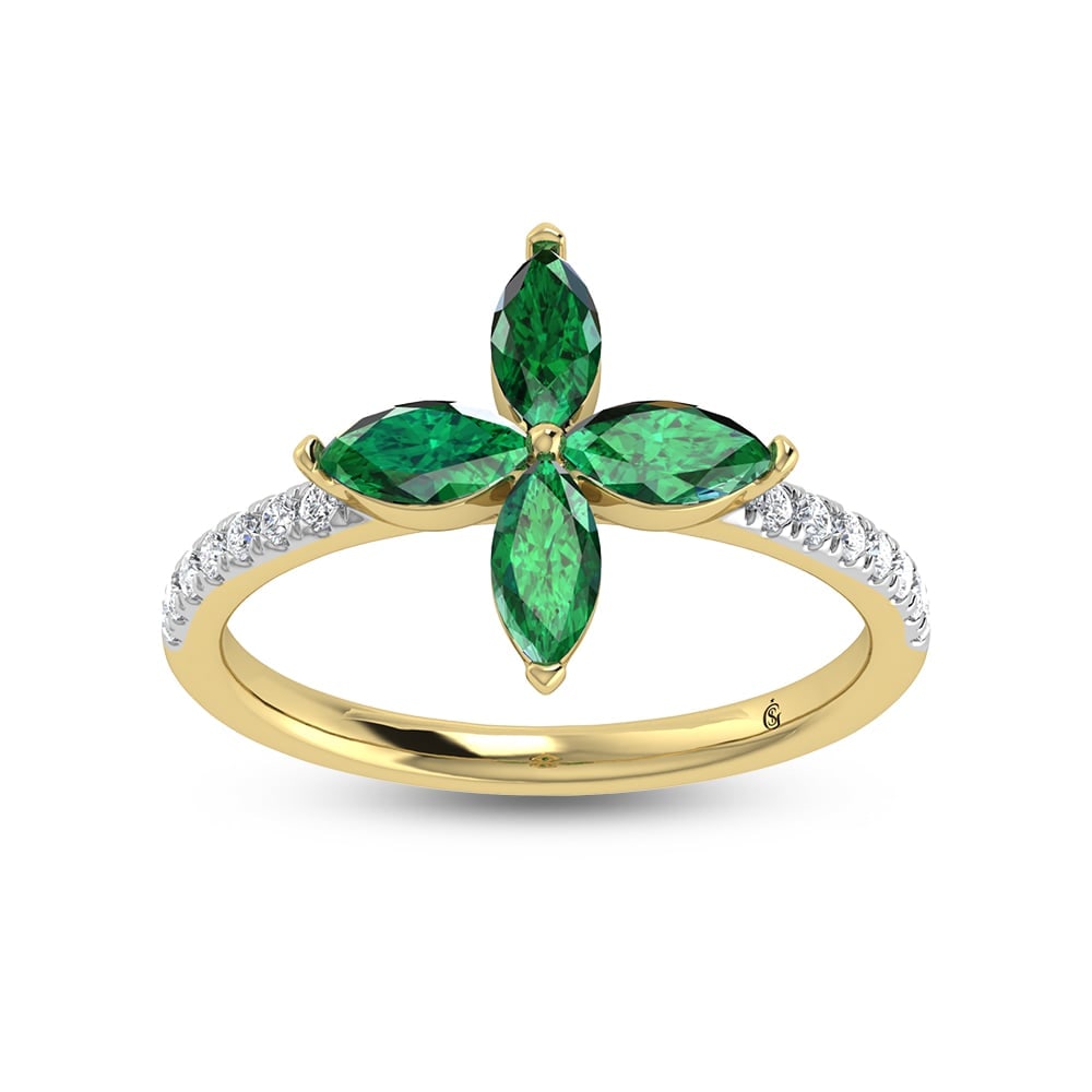 14K Yellow Gold Diamond 1 Ct.Tw. & Emerald Fashion Ring: 14K Yellow Gold Diamond 1 Ct.Tw. & Emerald Fashion Ring 14k Yellow Gold Stone Color: G-h Stone Clarity: Si2 Each ring is presented in standard size 6.5. Complimentary resizing is available between siz